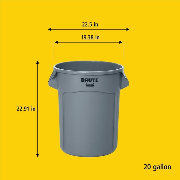 Rubbermaid Commercial Fg262000yel 20 Gal. Polyethylene Round Trash Can, Yellow