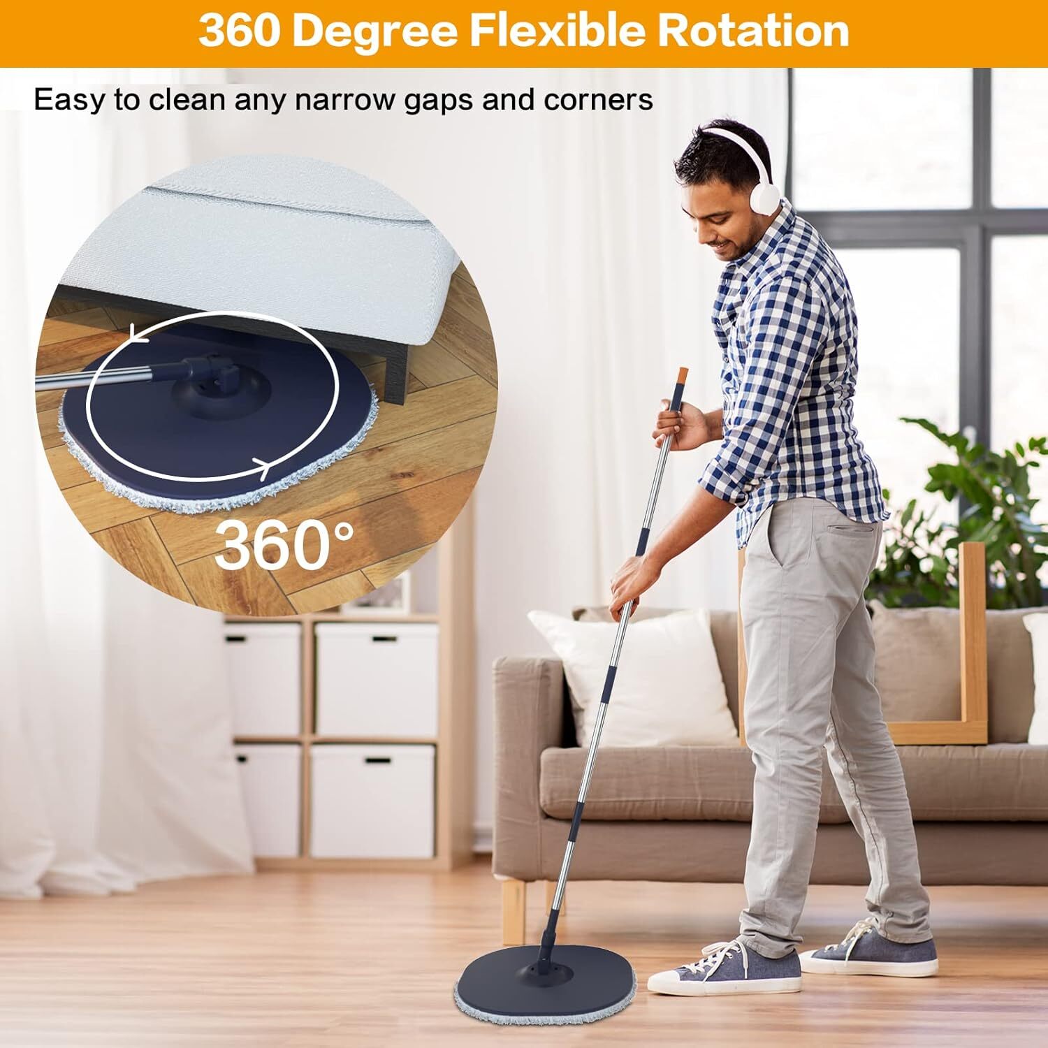 Flat Floor Mop and Bucket System Set with Wringer, Spin Mop and Bucket Separate