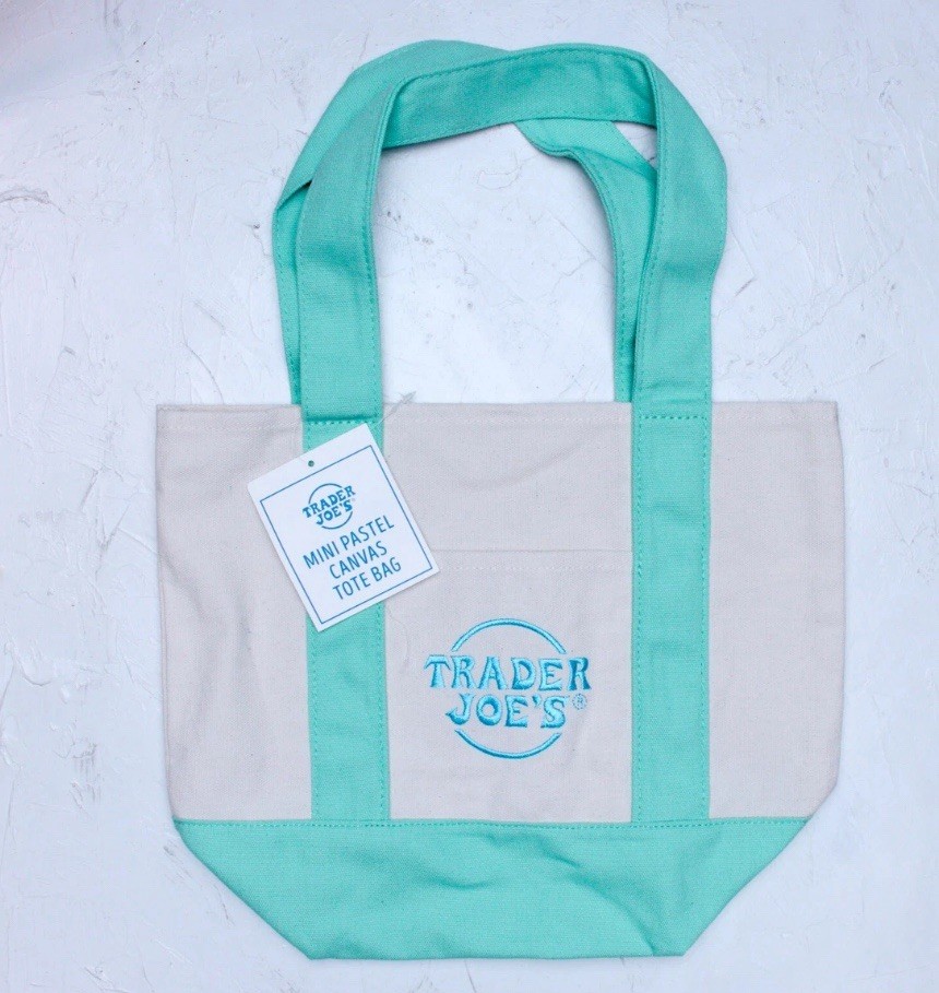 Trader Joe’s Spring 2025 Mini Canvas Tote Bag Pastel New With Tag – Teal / Green