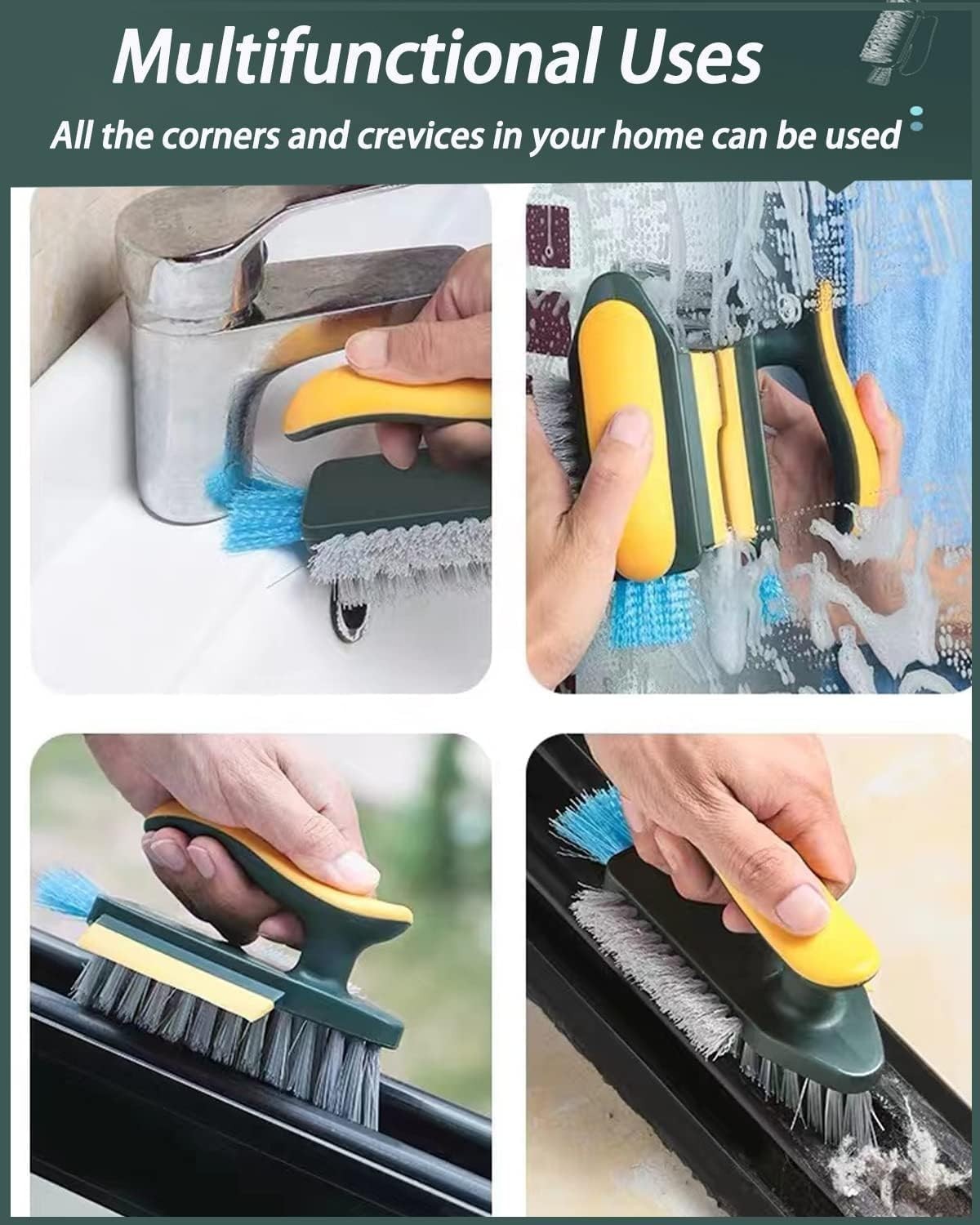 Scrub Brush, Scrubbing Brush with Scraper, V-Shape Stiff Bristles Hand Scrub Bru