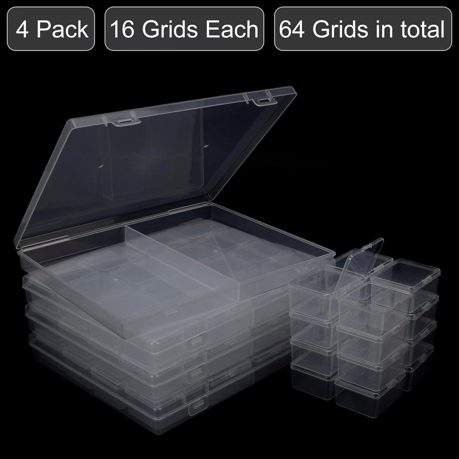 64-Pack Bead Storage Containers – Clear Organizer Box for Crafts & Jewelry