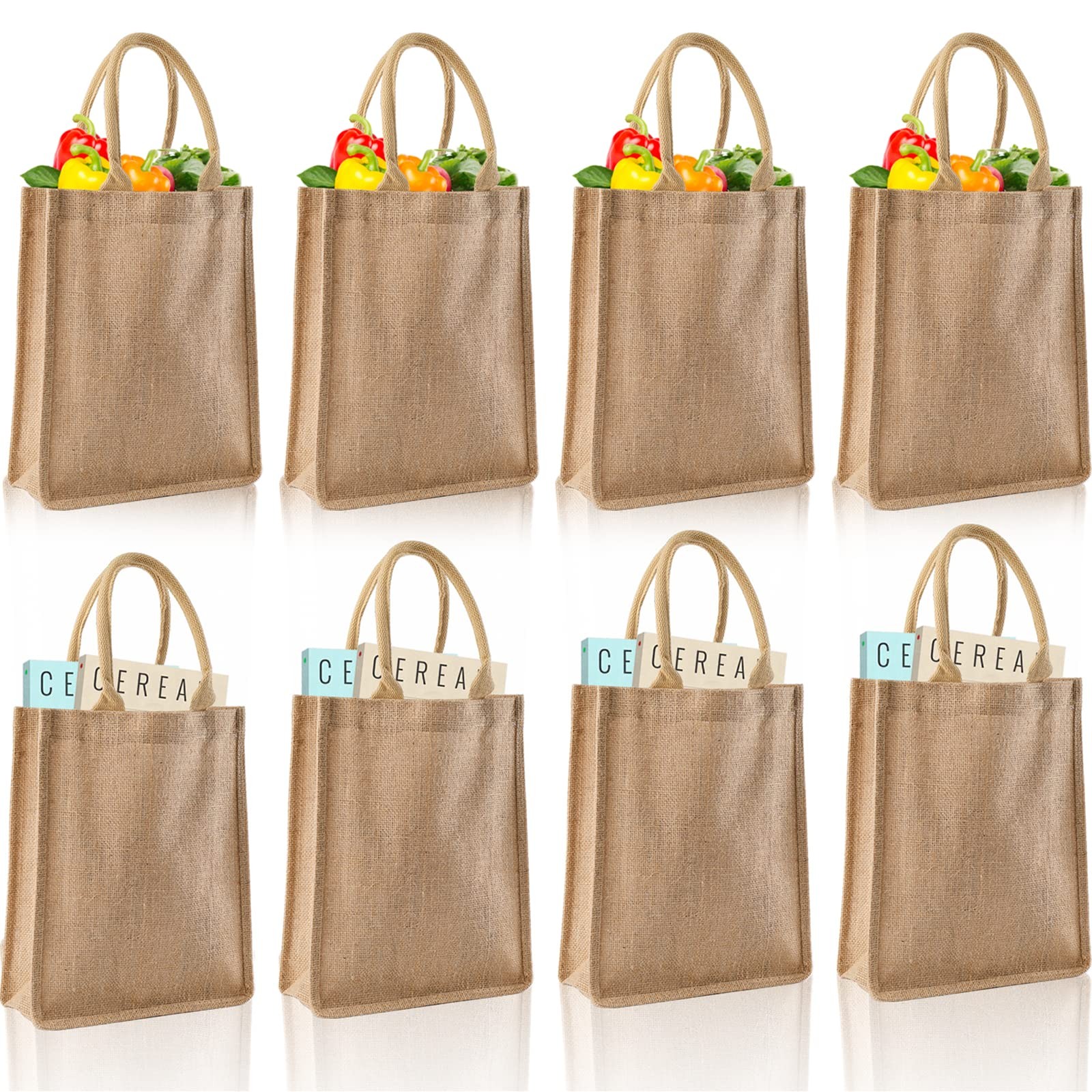 8 Pack Jute Burlap Tote Bags Beach Lined Grocery Totes Bridesmaid 9.8×11.8×3.9