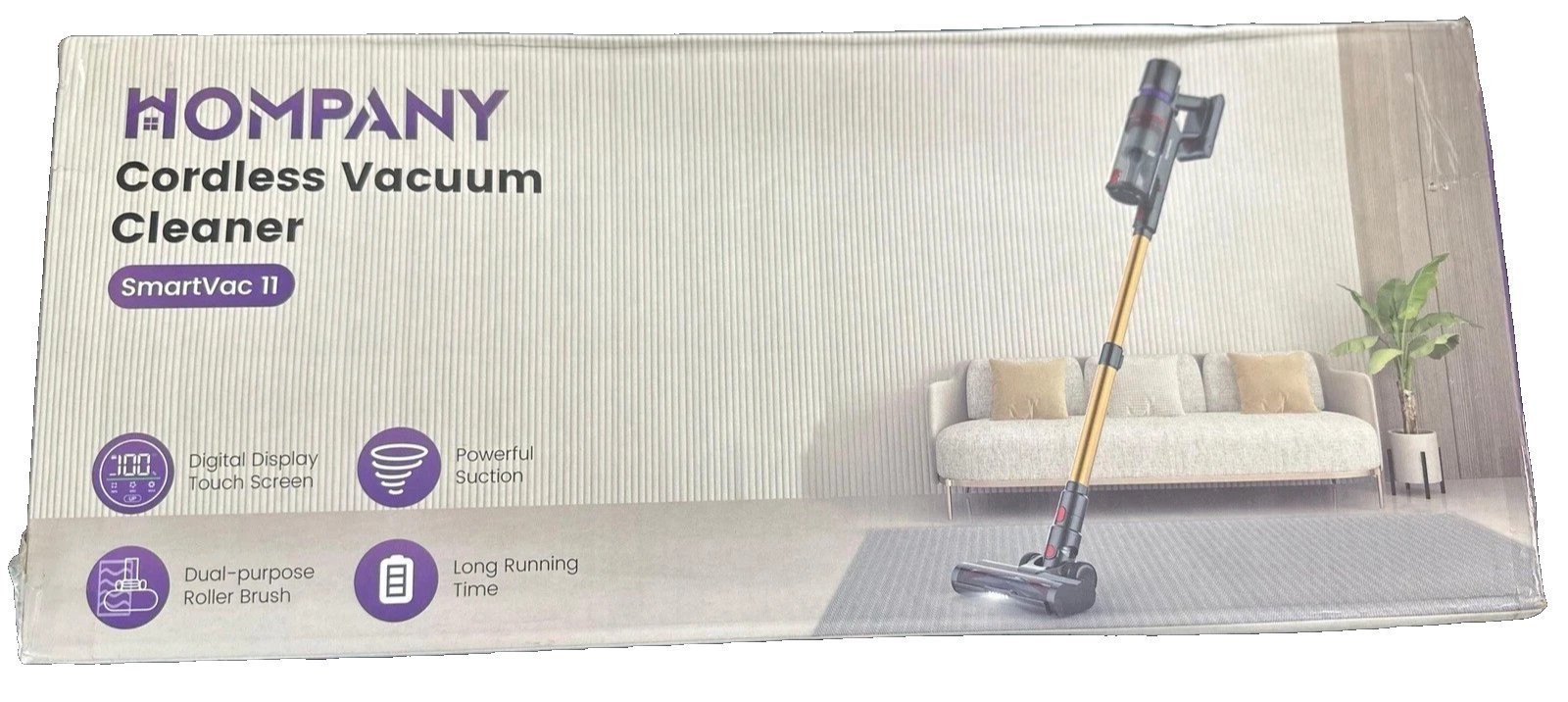 Smartvac11 Cordless Vacuum Cleaner, 500W/40KPA, LED Touch Screen, Large 1.5L Bin