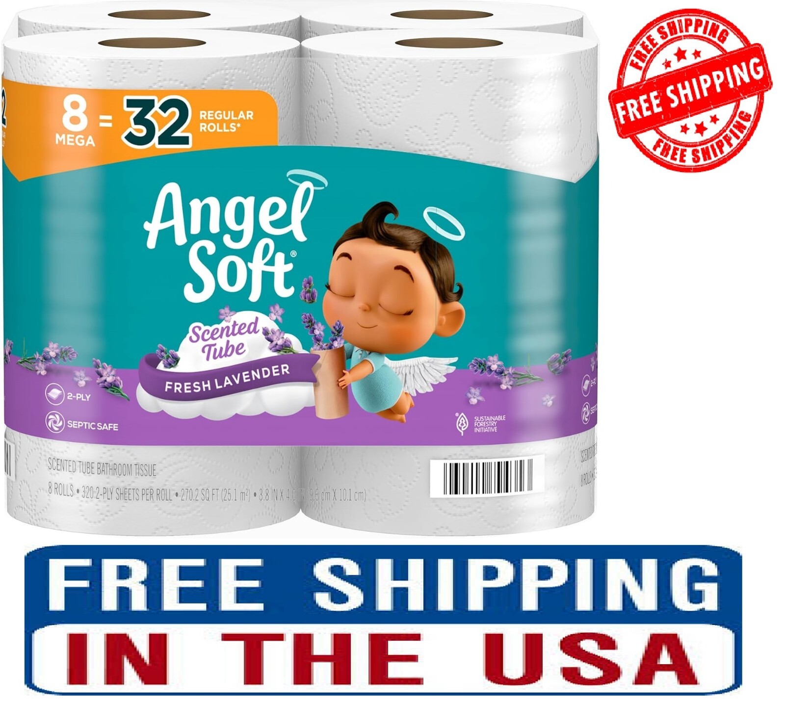 Angel Soft Toilet Paper with Fresh Lavender Scented Tube 8 Mega Rolls = 32 Rolls
