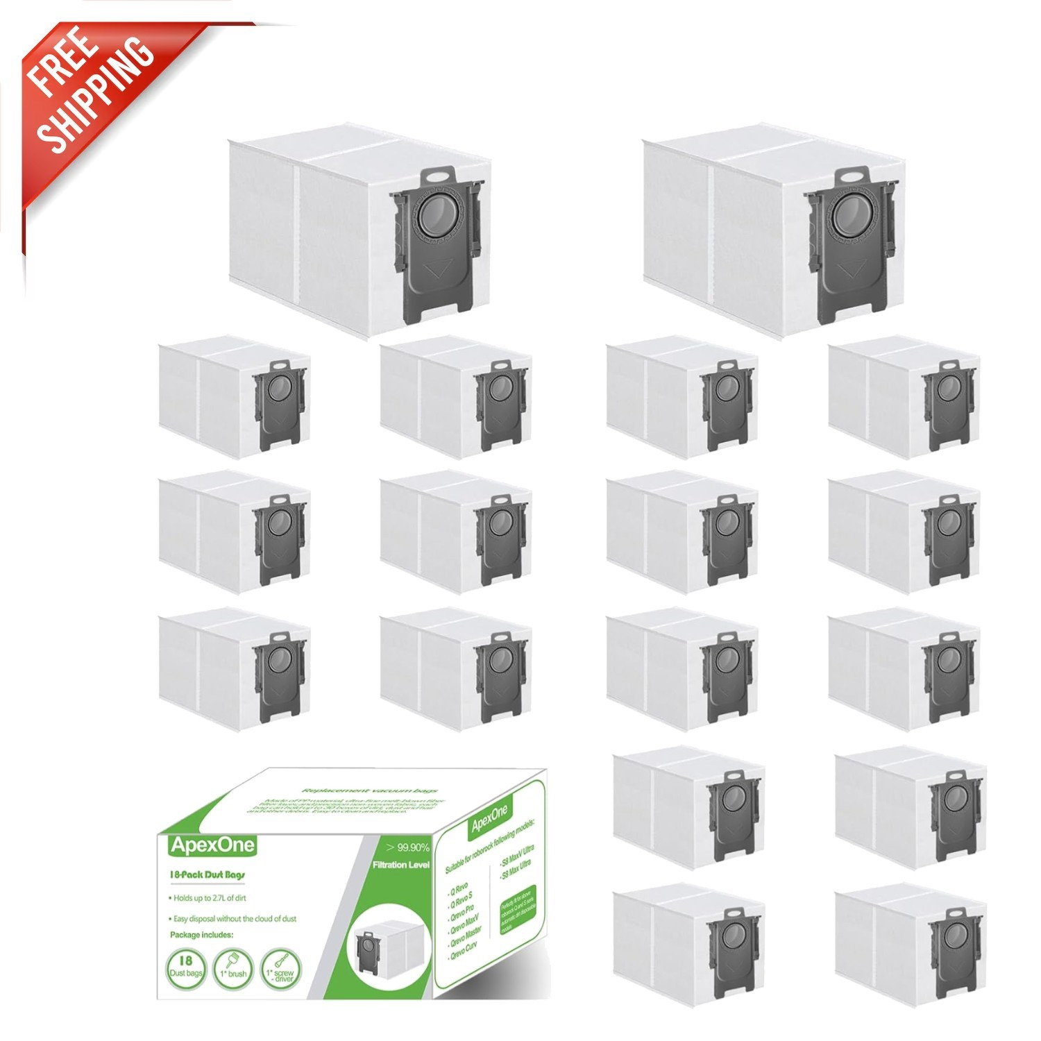 High-Efficiency 2.7L Dust Bags for Roborock Vacuum – 18 Pack, Zero Contact Tech
