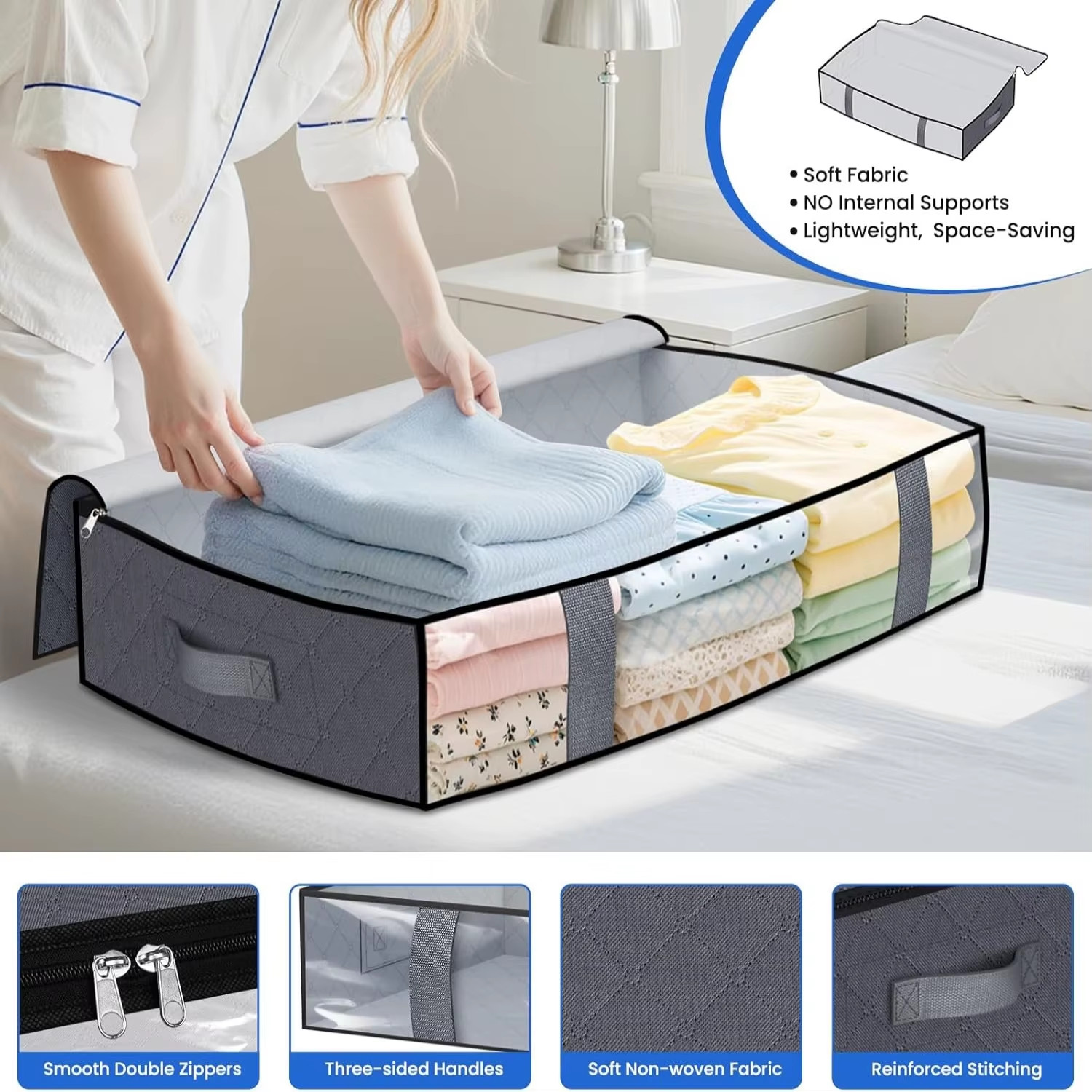 4 Pack Under Bed Storage Containers Space-Saving Bedding Organizer for Bedroom*