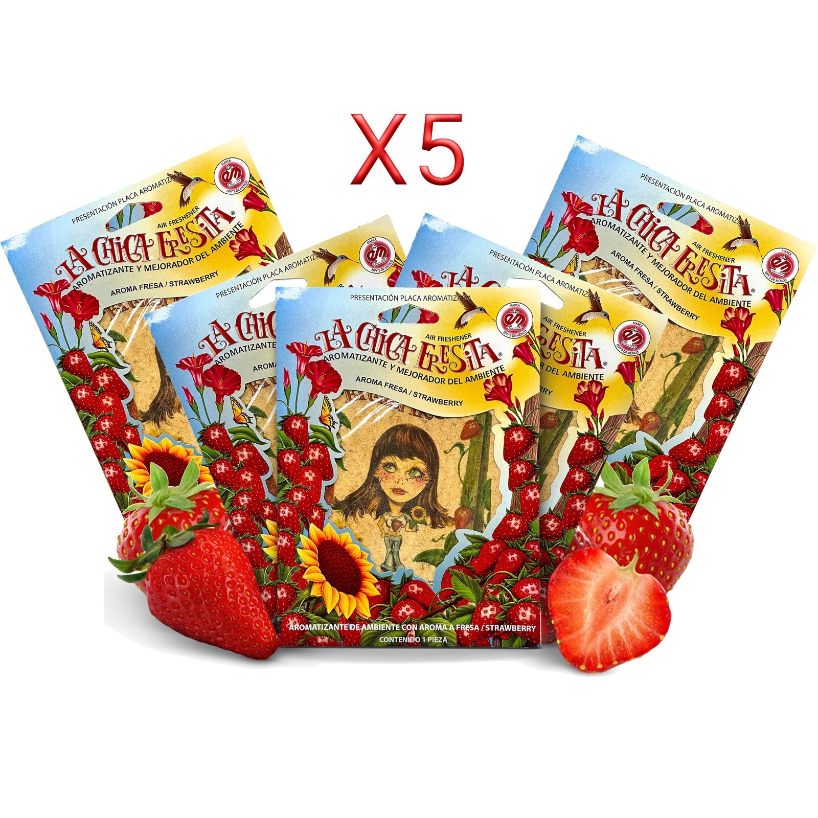 La Chica Fresita Car Air Freshener Original Plaque Strawberry (3-5 -10 Pack )