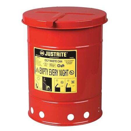 Justrite 09110 Oily Waste Can,6 Gal.,Steel,Red