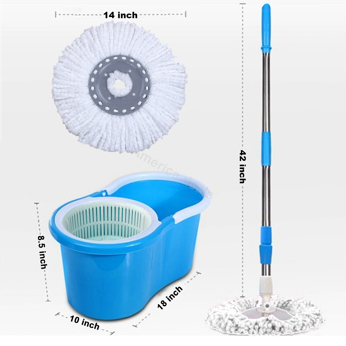 Mop Bucket Set Rolling Spin + 2x Easywring Microfiber Mop Head Replacement