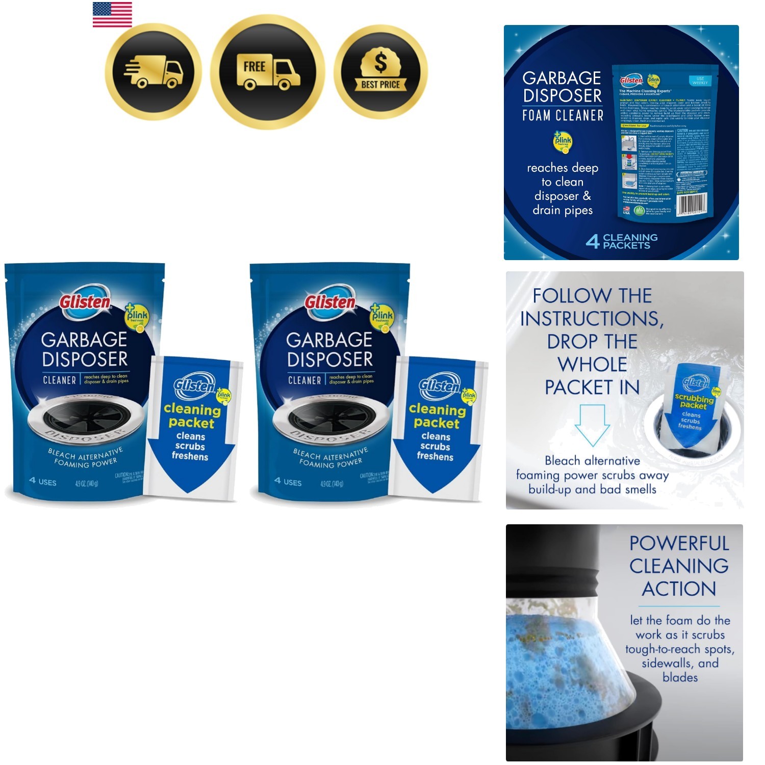 Garbage Disposer Cleaner Foaming Lemon Scent 2 Pack Drain Freshener