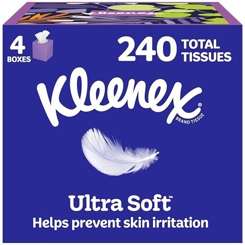 Kleenex Ultra Soft Facial Tissues 4 Cube Boxes 60 Tissues per Box 3 Ply 240-USA