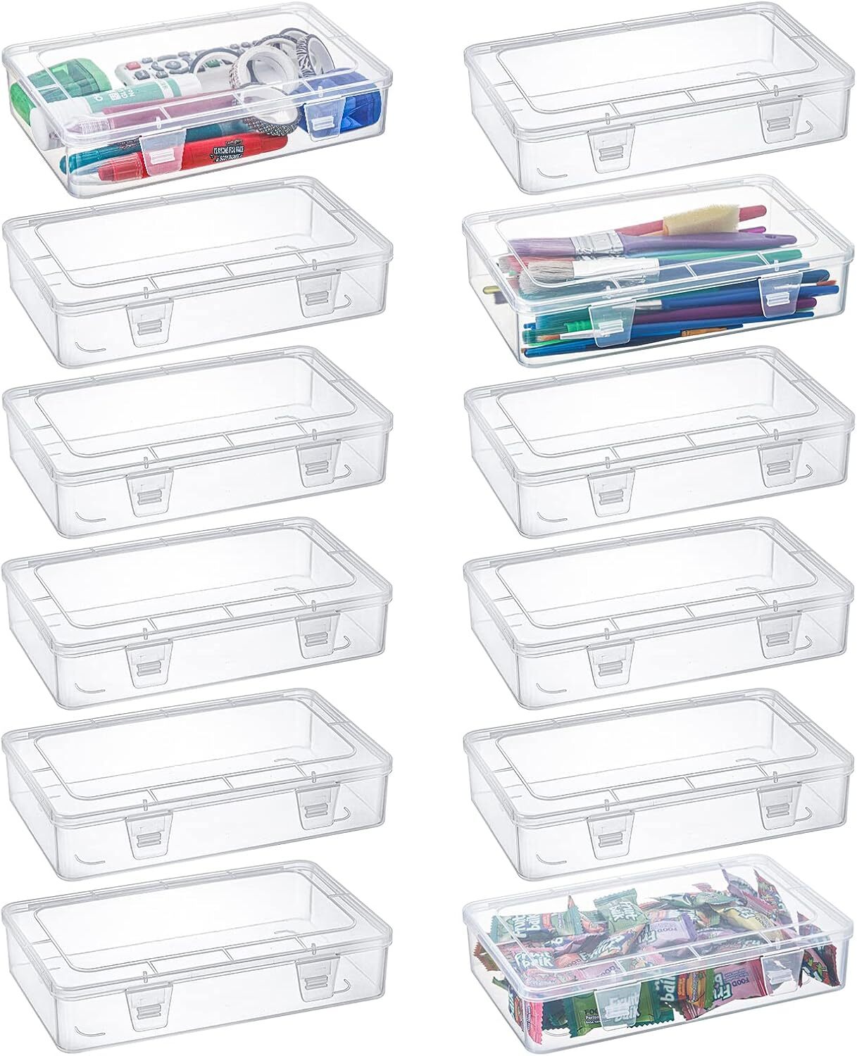 12-piece set of transparent plastic storage boxes, 8 x 5 x 1.75 inches