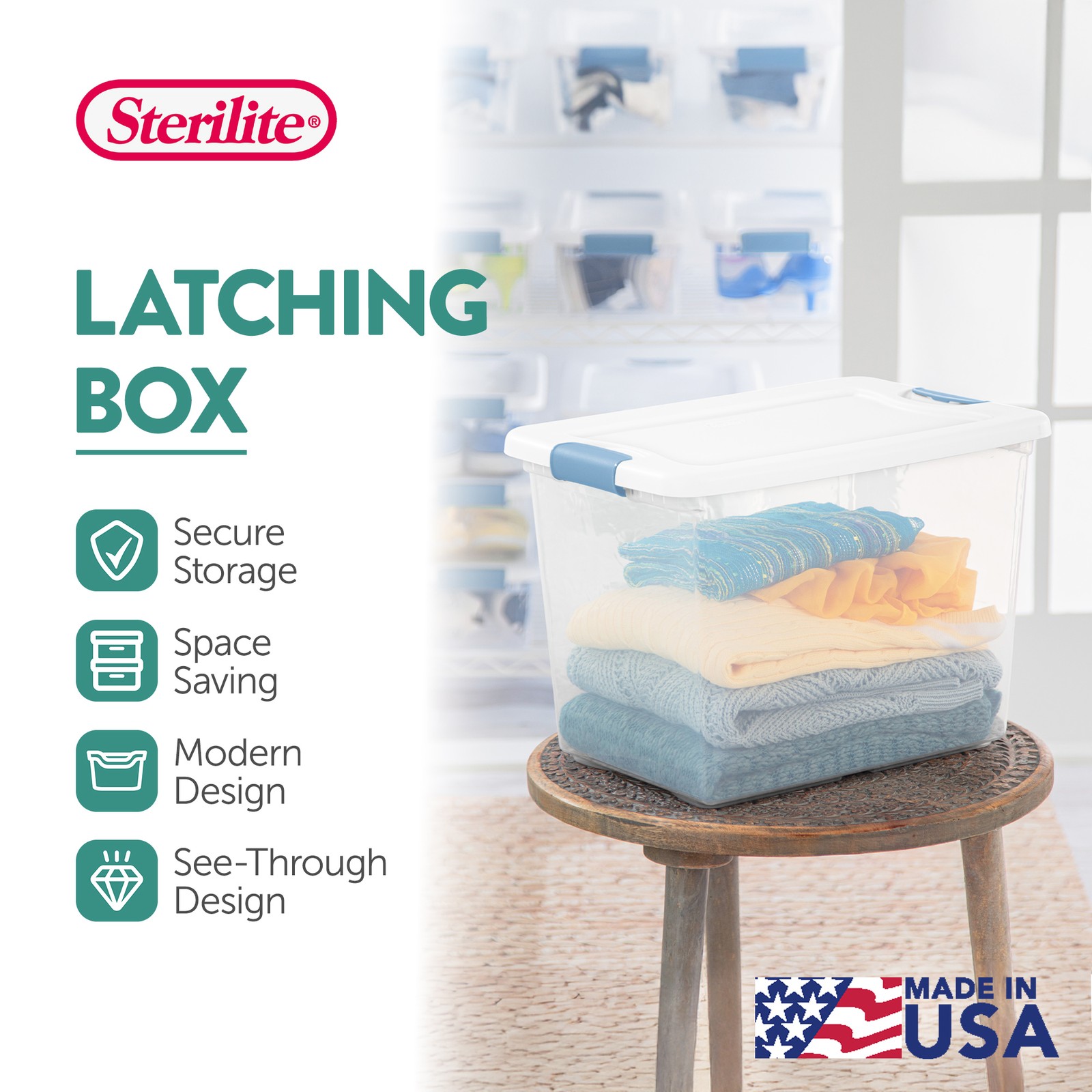 Sterilite 25 Quart Latching Storage Box, Stackable Bin with Latch Lid, 6 Pack