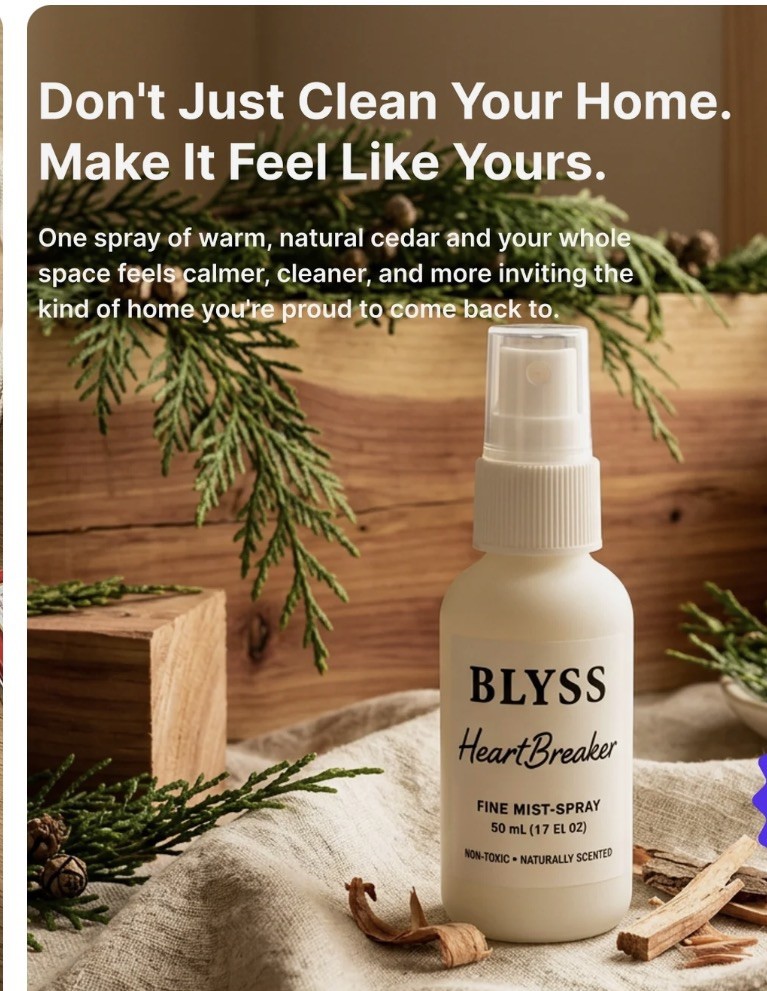 Blyss Heart Breaker Fine Mist Spray 1.7 Oz Non Toxic Natural Scent Essential Oil