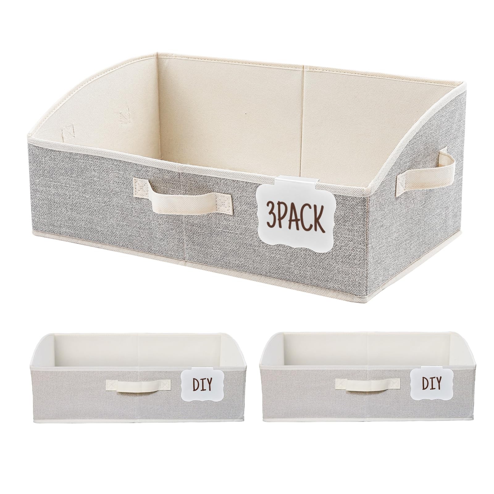 Fabric Trapezoid Storage Bins Label Clip Foldable Closet Shelf Basket White 3 Pk