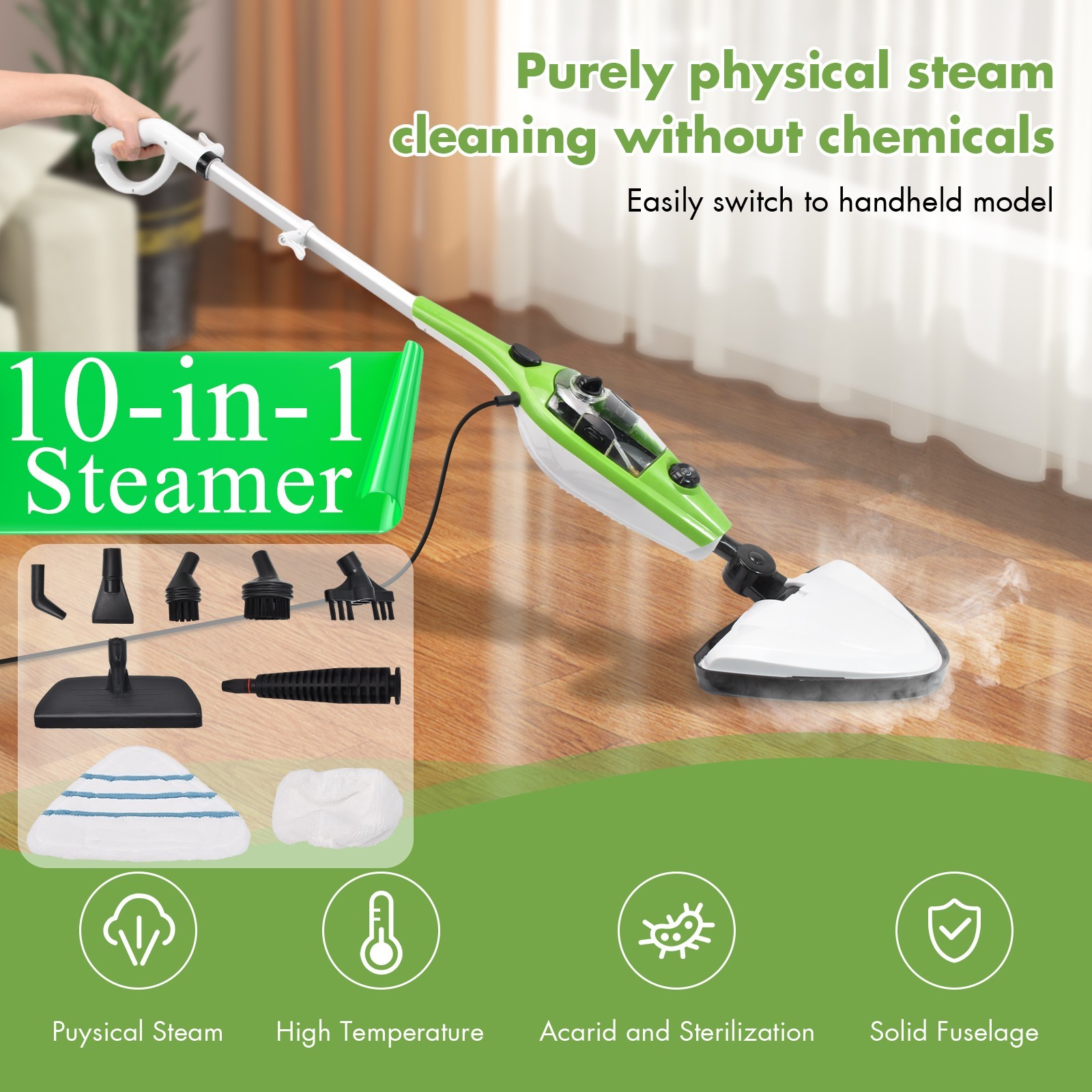 Steam Mop Cleaner 10-in-1 with Convenient Detachable Handheld Unit Floor Carpet