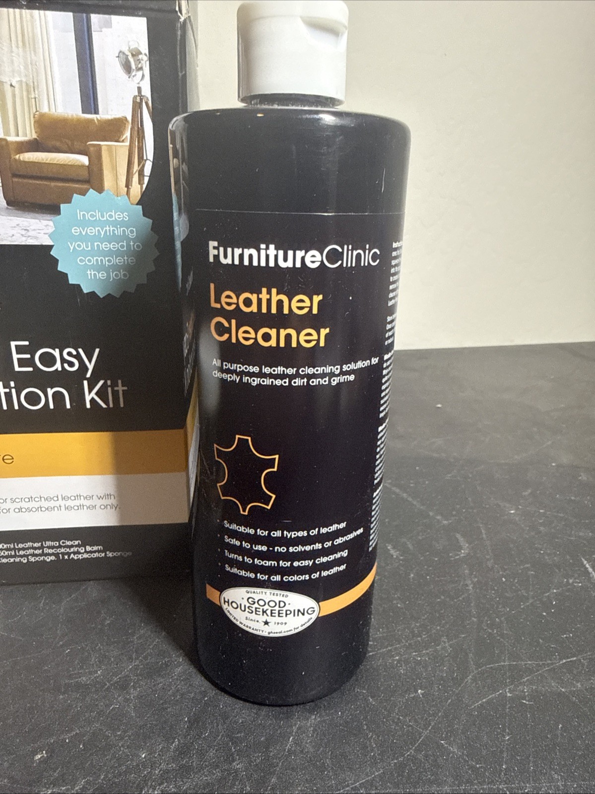 Furniture Clinic Leather Easy Restoration Kit Light Grey Clean Restore No Sponge