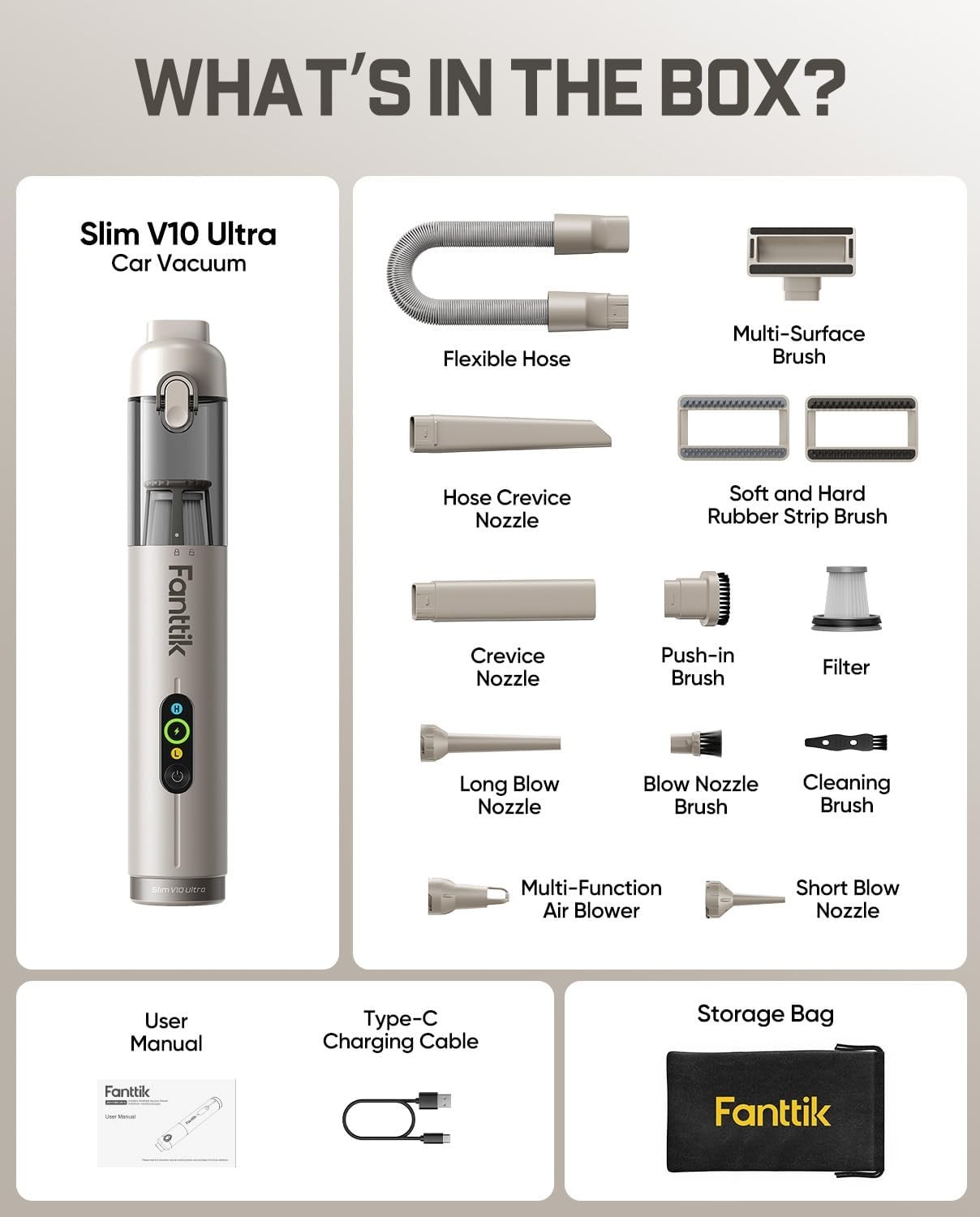 Slim V10 Ultra Cordless Car Vacuum, 4-in-1 Portable Mini Vacuum with 19kPa Su…