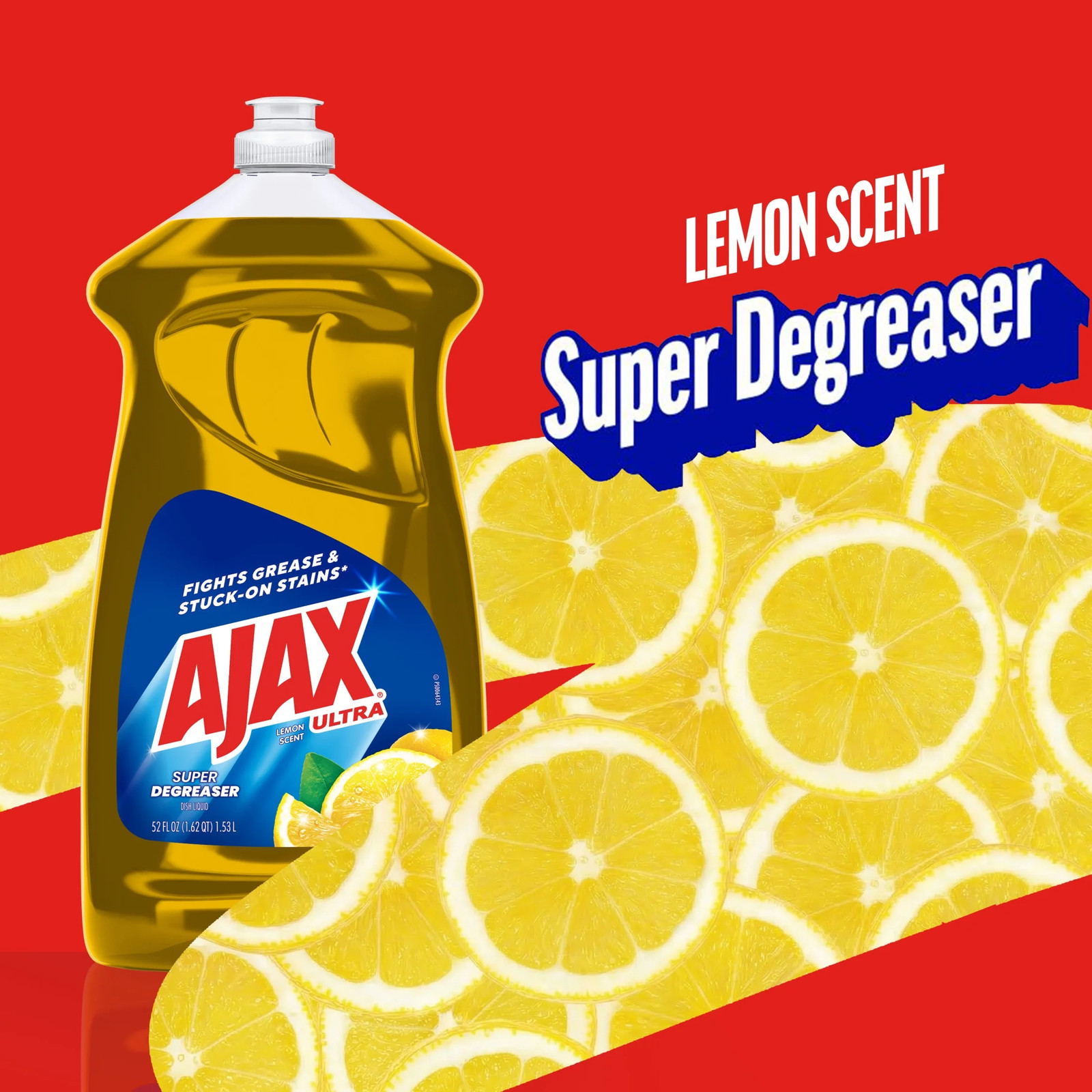 Ajax Ultra Lemon Liquid Dish Soap, Super Degreaser, Easy-Flip Cap, 52 Fl Oz
