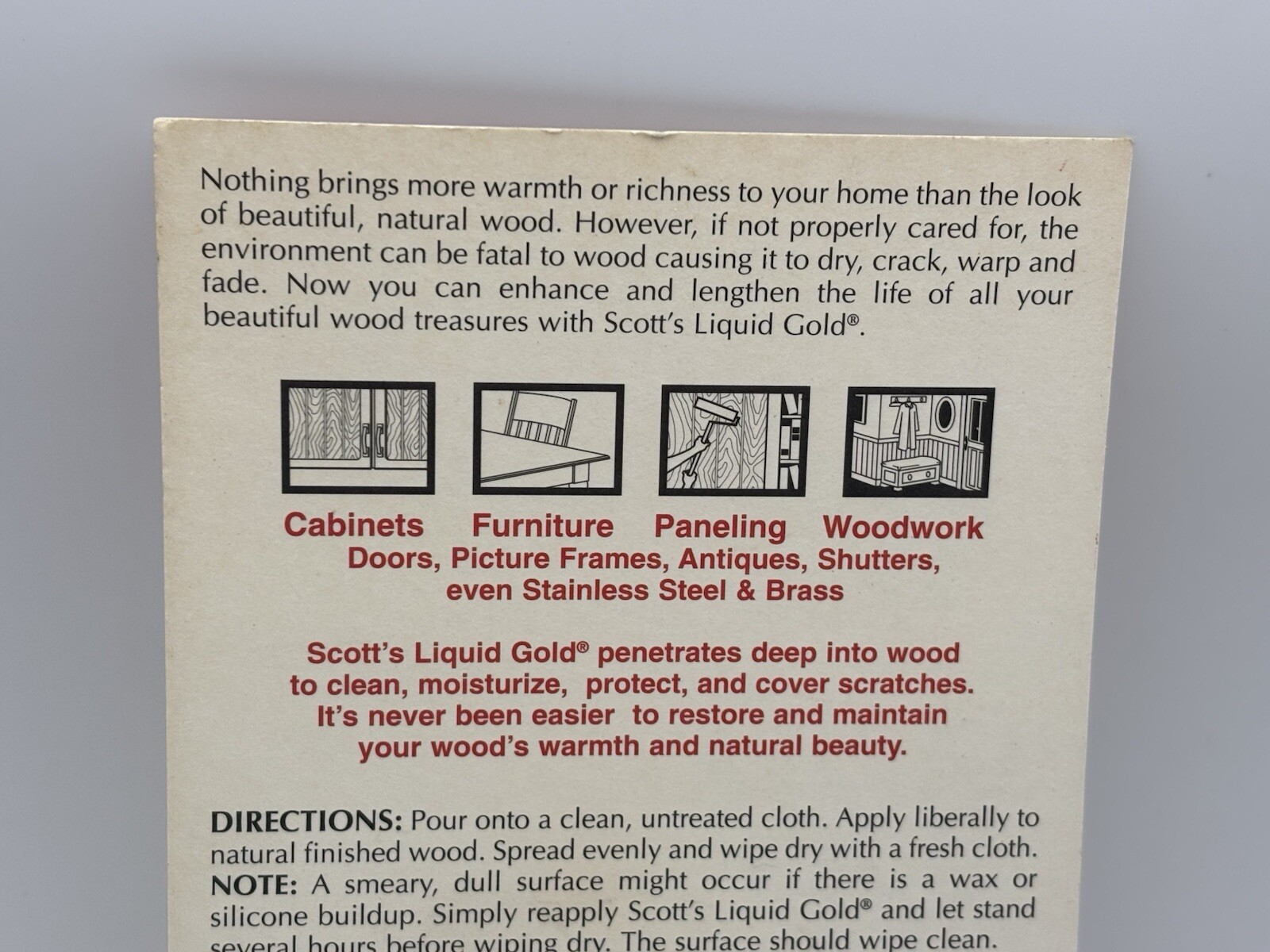 Vintage Scott’s Liquid Gold Salesman Sample 0.5 Oz Cardback New Unused Wood