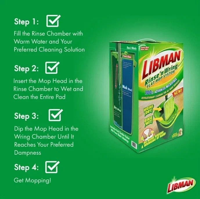 Libman Rinse N Wring Flat Mop System with Microfiber Pad- New