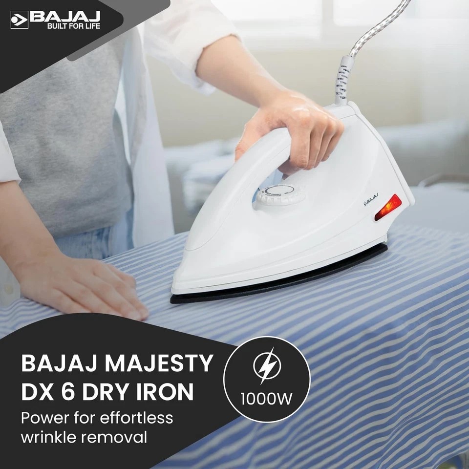 Bajaj DX-6 1000 Watts Dry Iron Anti-Bacterial German Coating Technology 220V