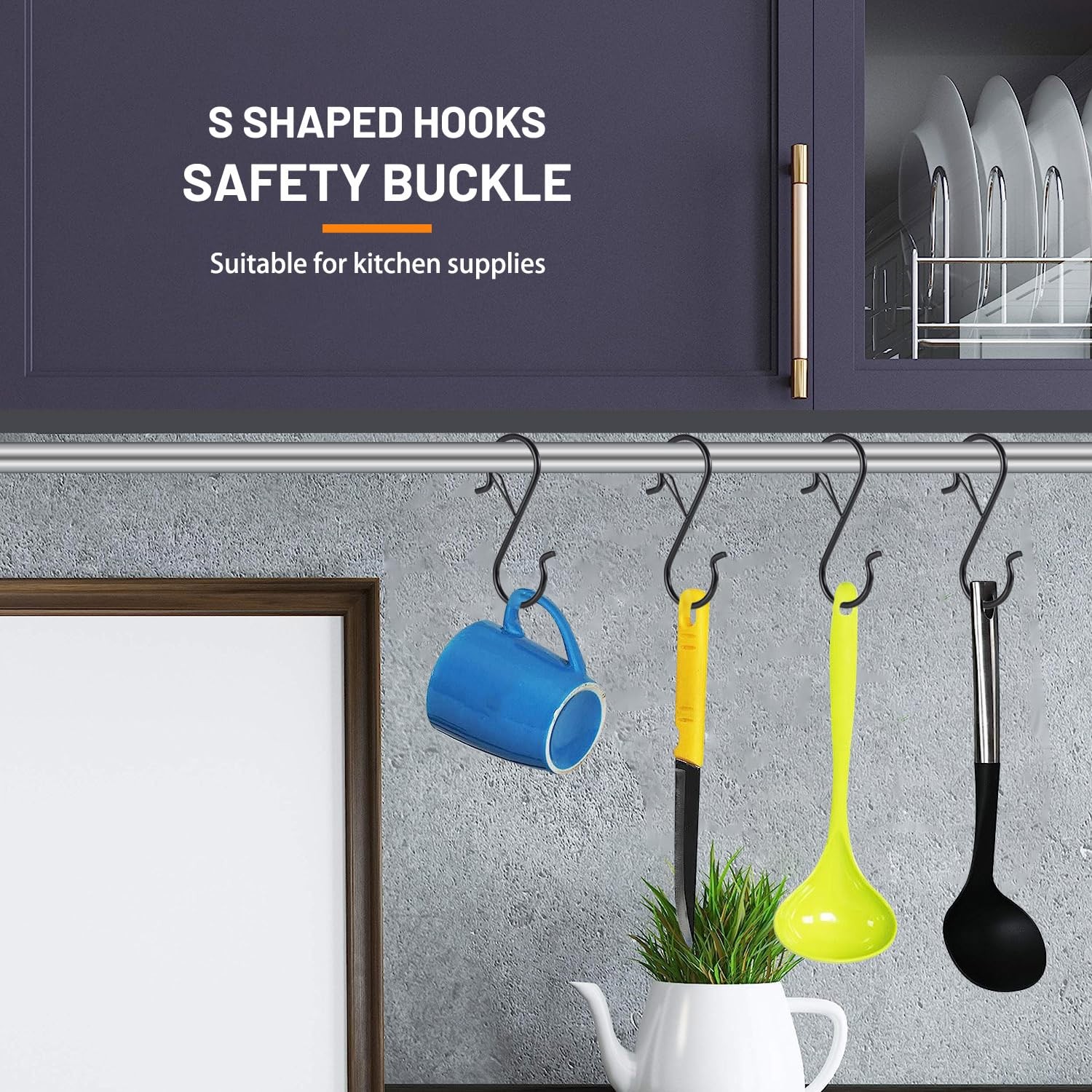 24 PCS S Hooks for Hanging with Safety Buckle, Heavy 3.5 Inch 24 Pcs, Black