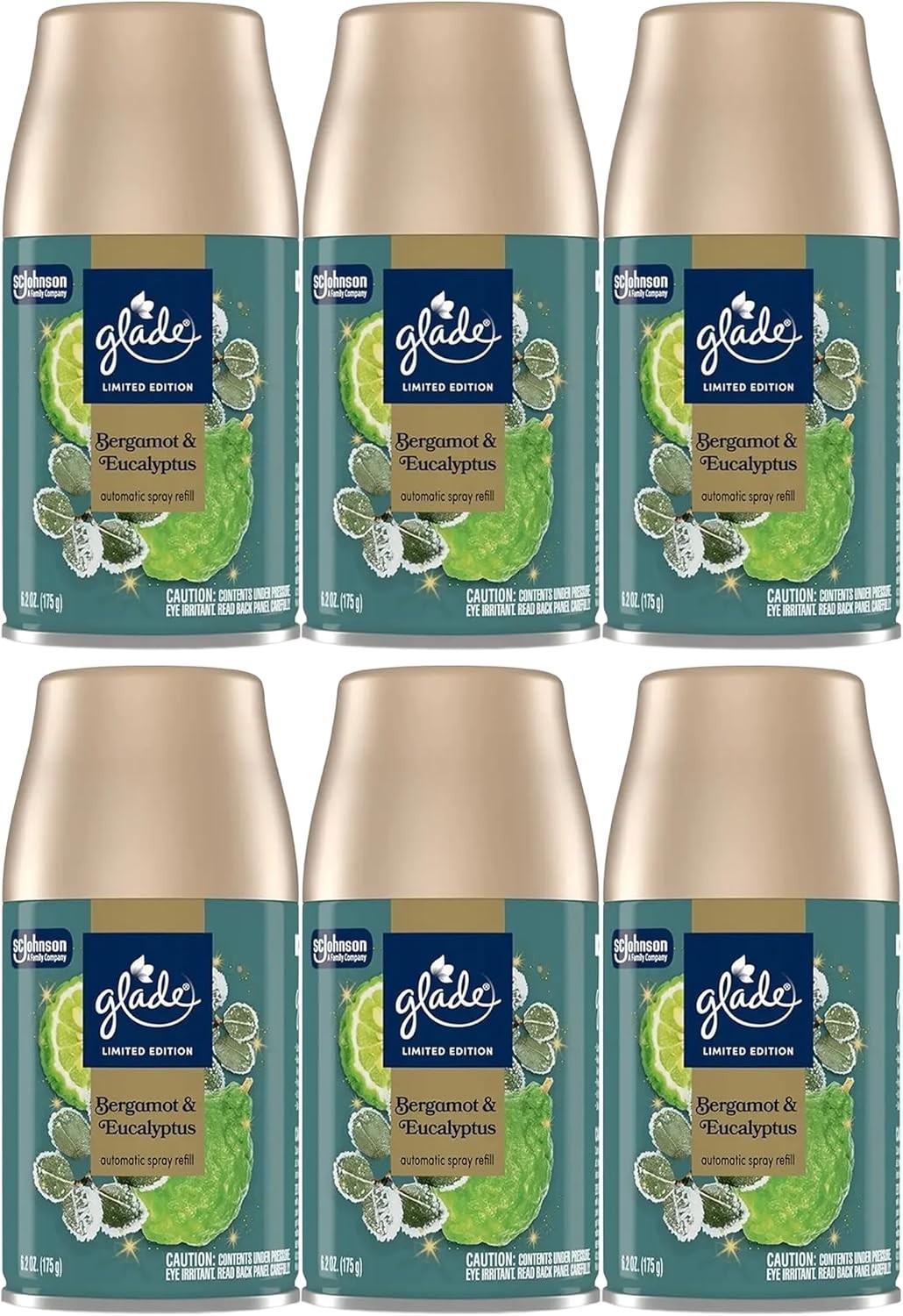 6 Glade Automatic Spray Refill, Bergamot & Eucalyptus Scent, Limited Edition Air