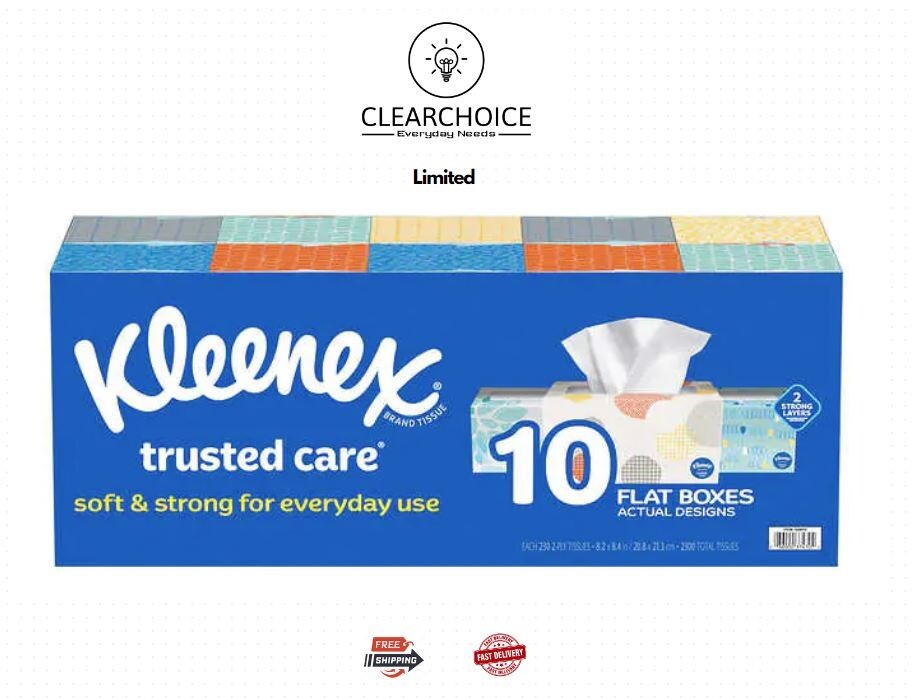 Kleenex Trusted Care Everyday Facial Tissues, Family Box – 10 Boxes – 230 Per…