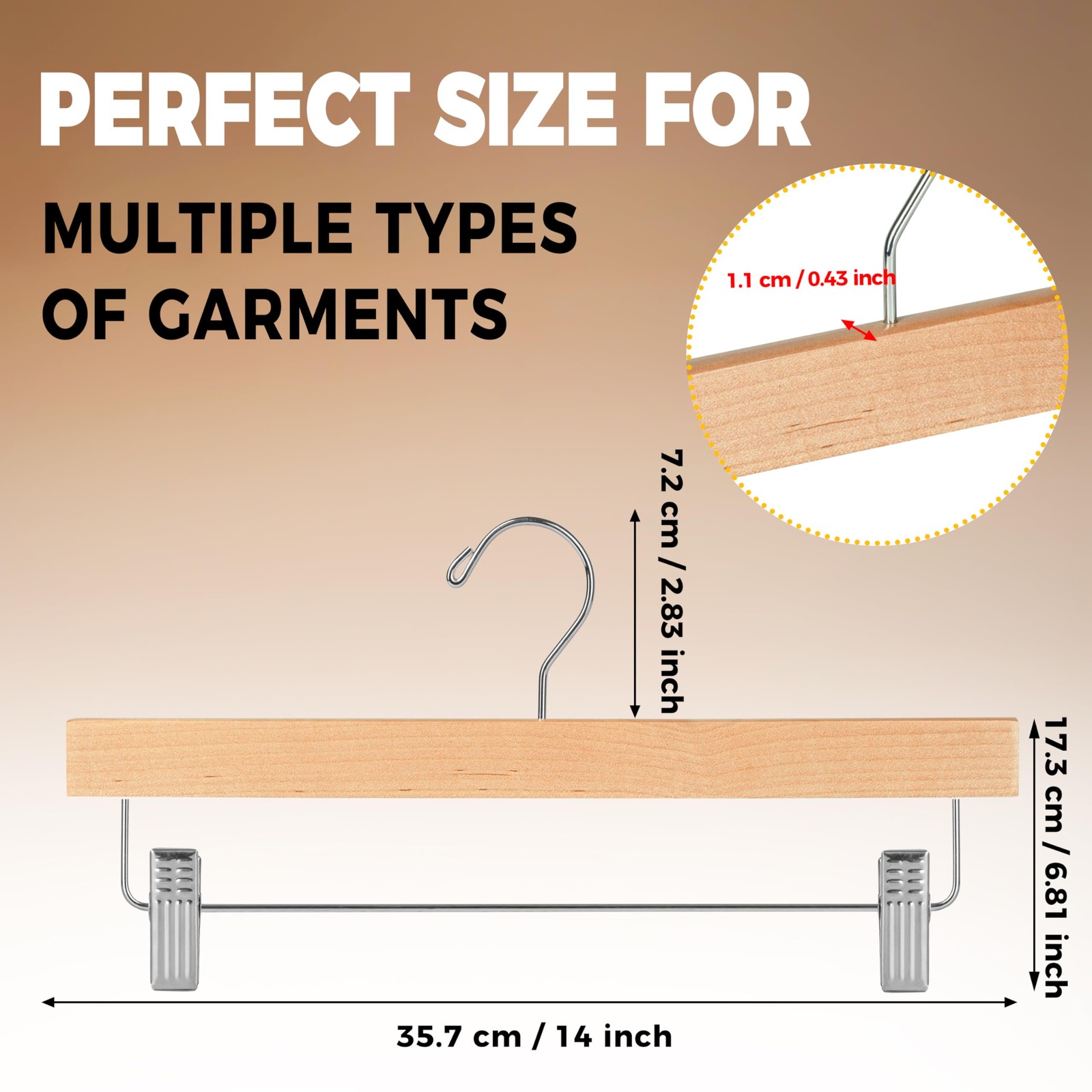 Quality Hangers Wooden Pants 14 inches (L) x 6.5 (H), Natural