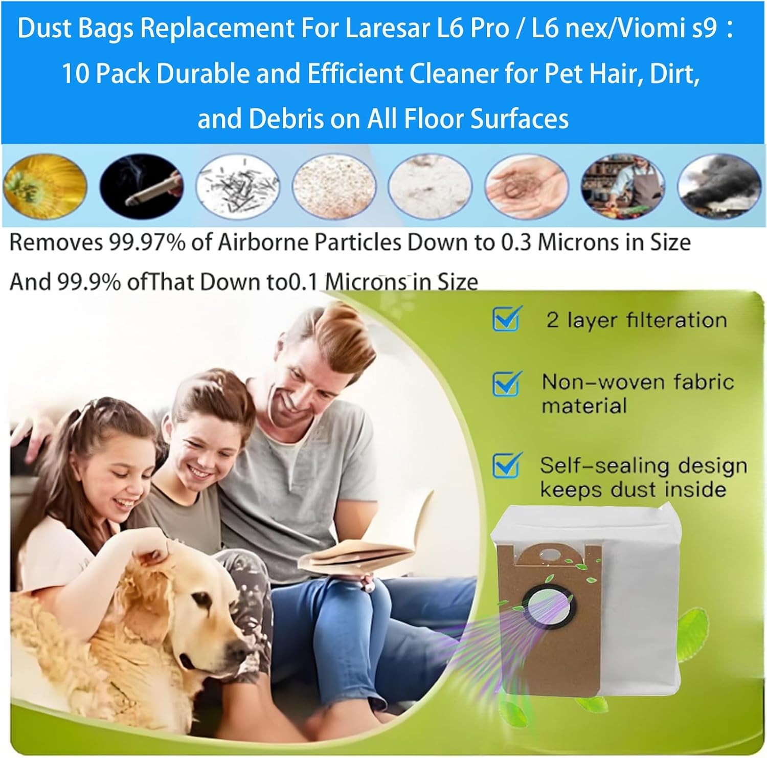 Dust Bags Replacement For Laresar L6 Pro L6 nex Viomi s9 10 Pack Durable