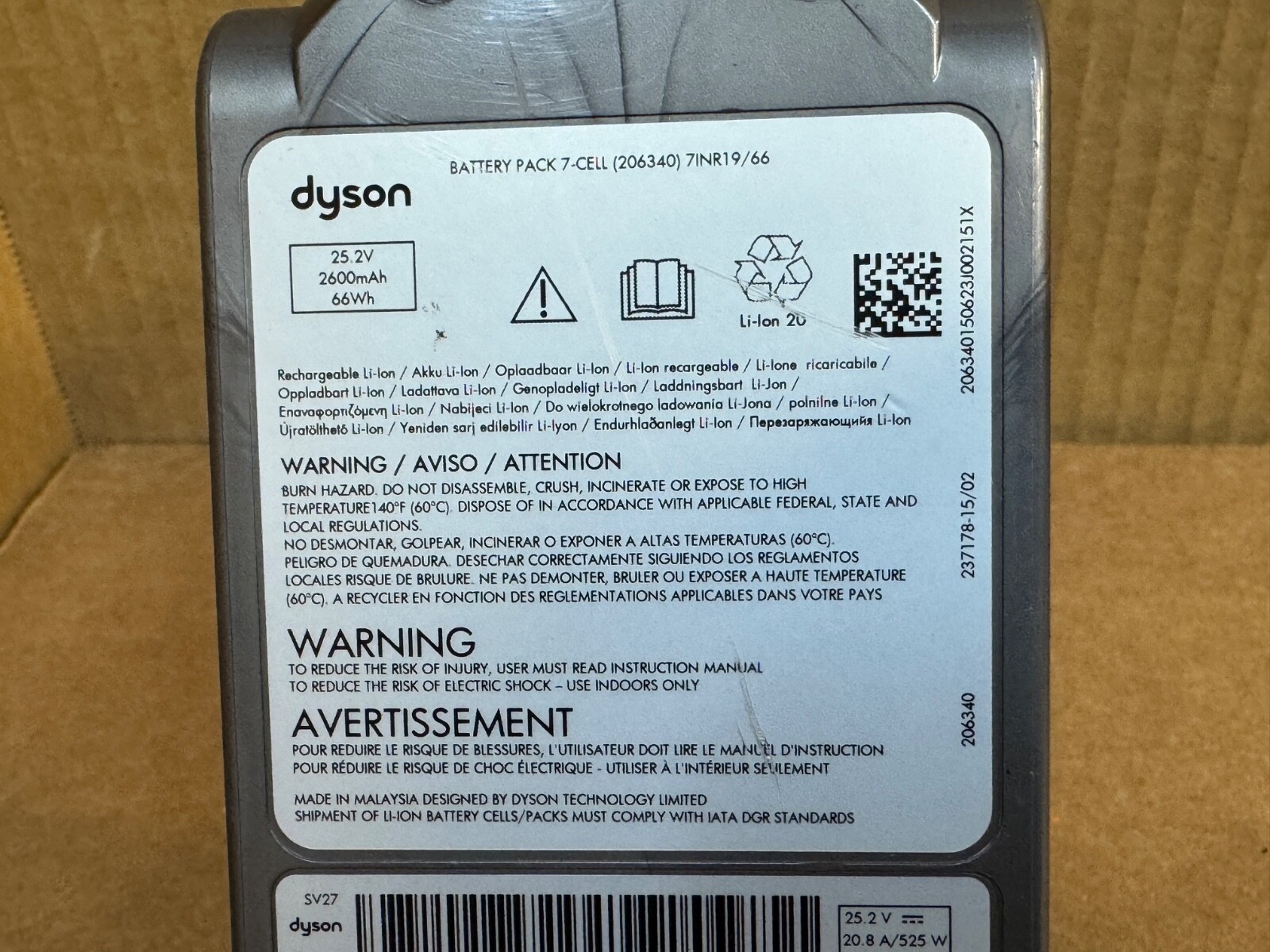 GENUINE DYSON VACUUM V10 [SV27] SCREW-IN LITHIUM ION REPLACEMENT BATTERY