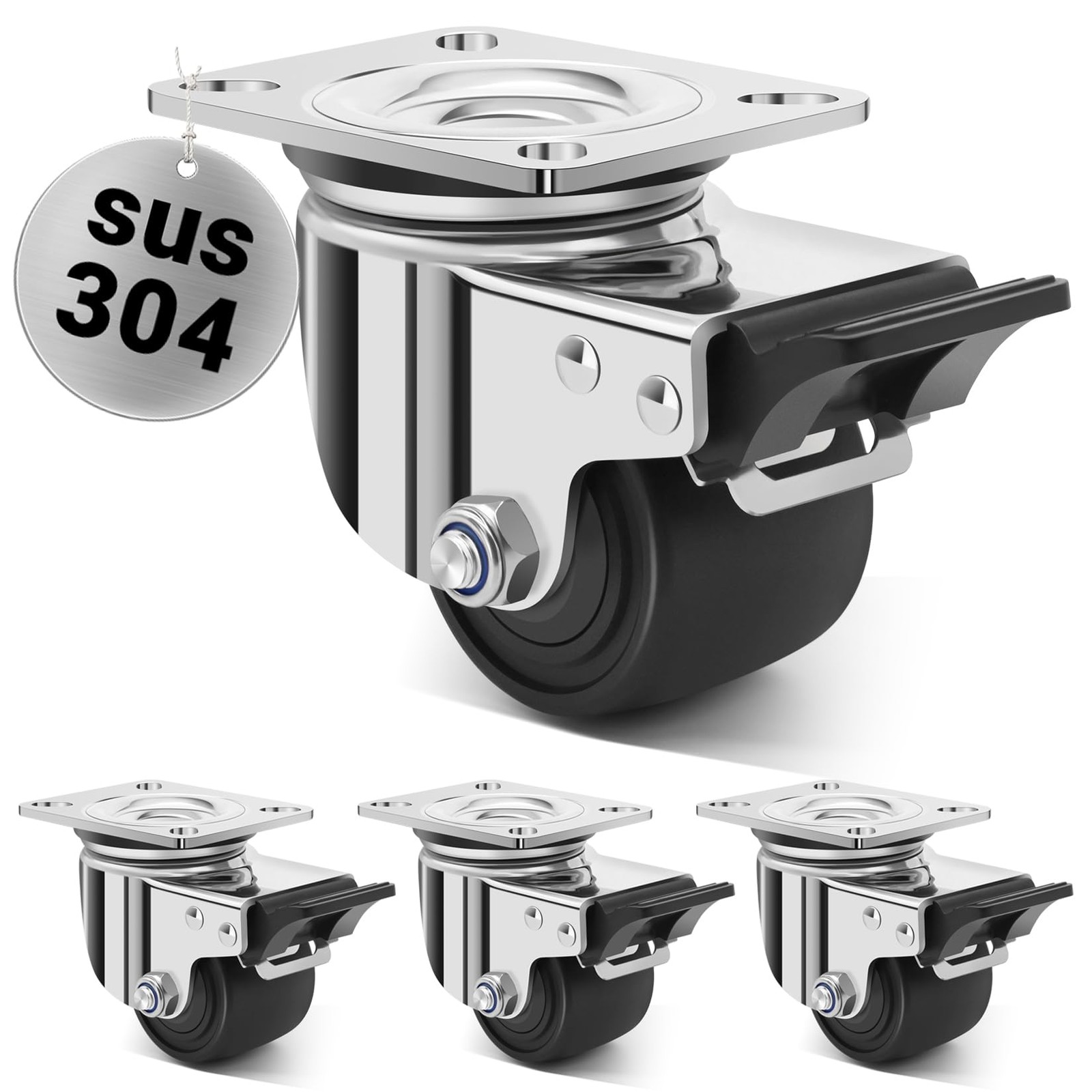 2.5 Inch Low Gravity Casters 3300 Lbs Load Capacity – Heavy Duty Stainless