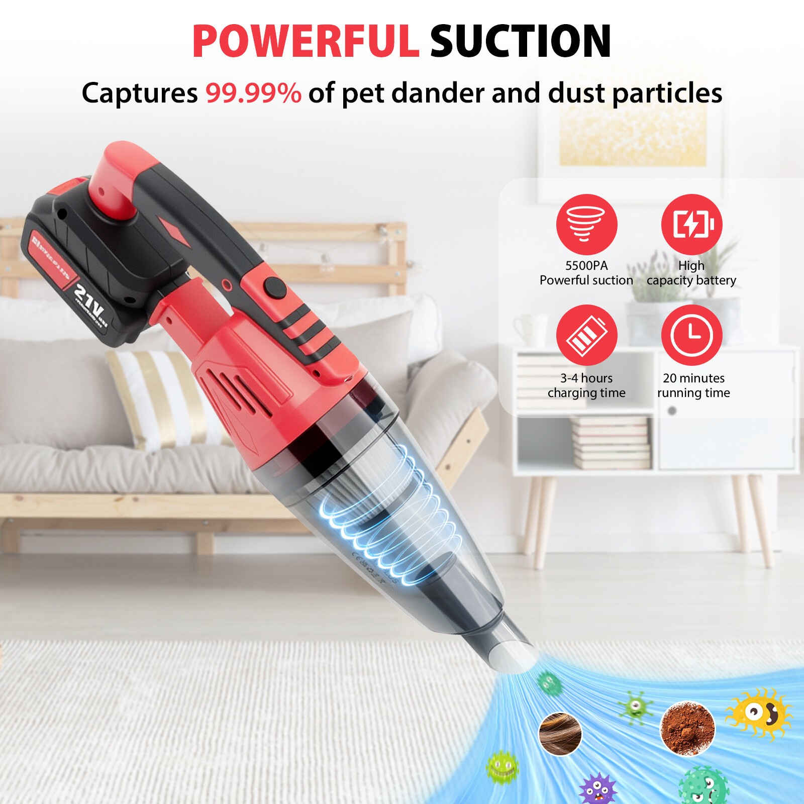 4 in 1 Cordless Vacuum Cleaner Rechargeable Lightweight Stick Vacuum Cleaner LED