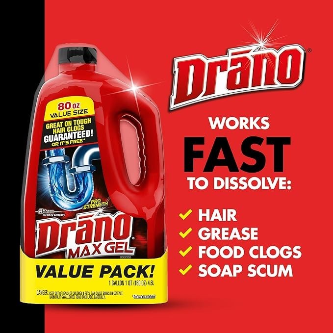 Drano Max Gel Drain Clog Remover, 160 Ounces, 2 Count