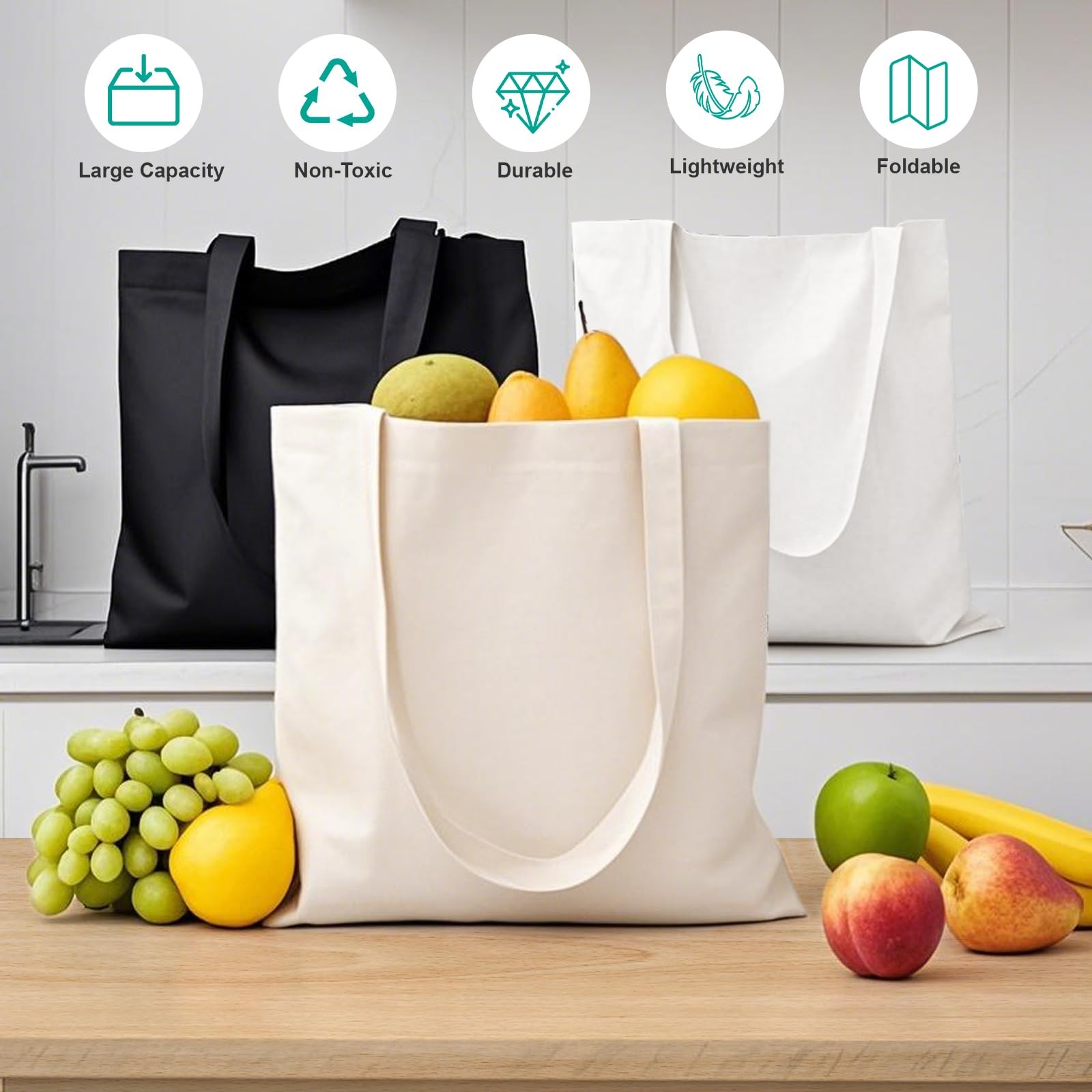 Reusable Canvas Tote Bags Lightweight Blank Grocery Bag for Shopping, Travel