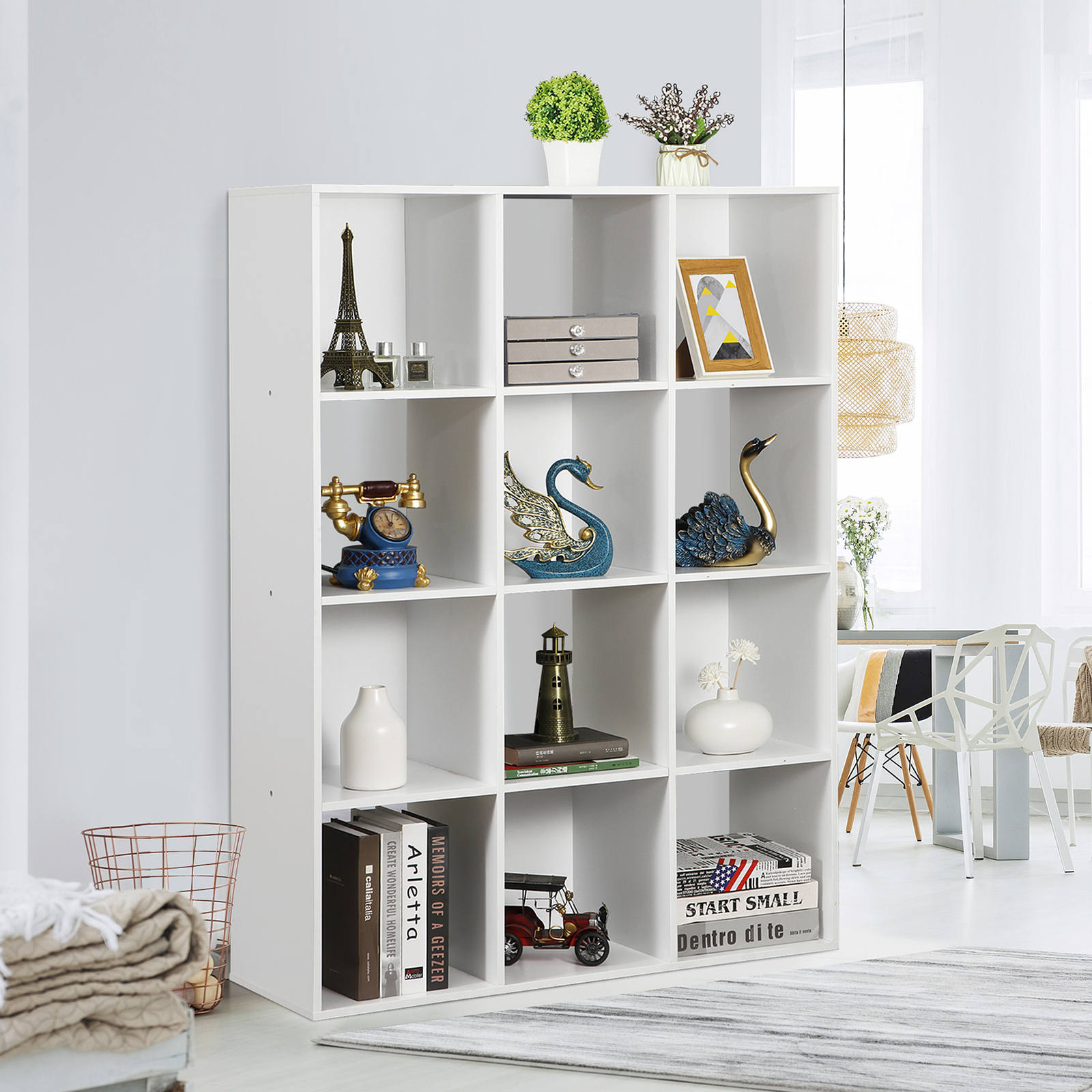12-Cube White Storage Organizer Bookcase Home Office Display Bookshelf Shelves