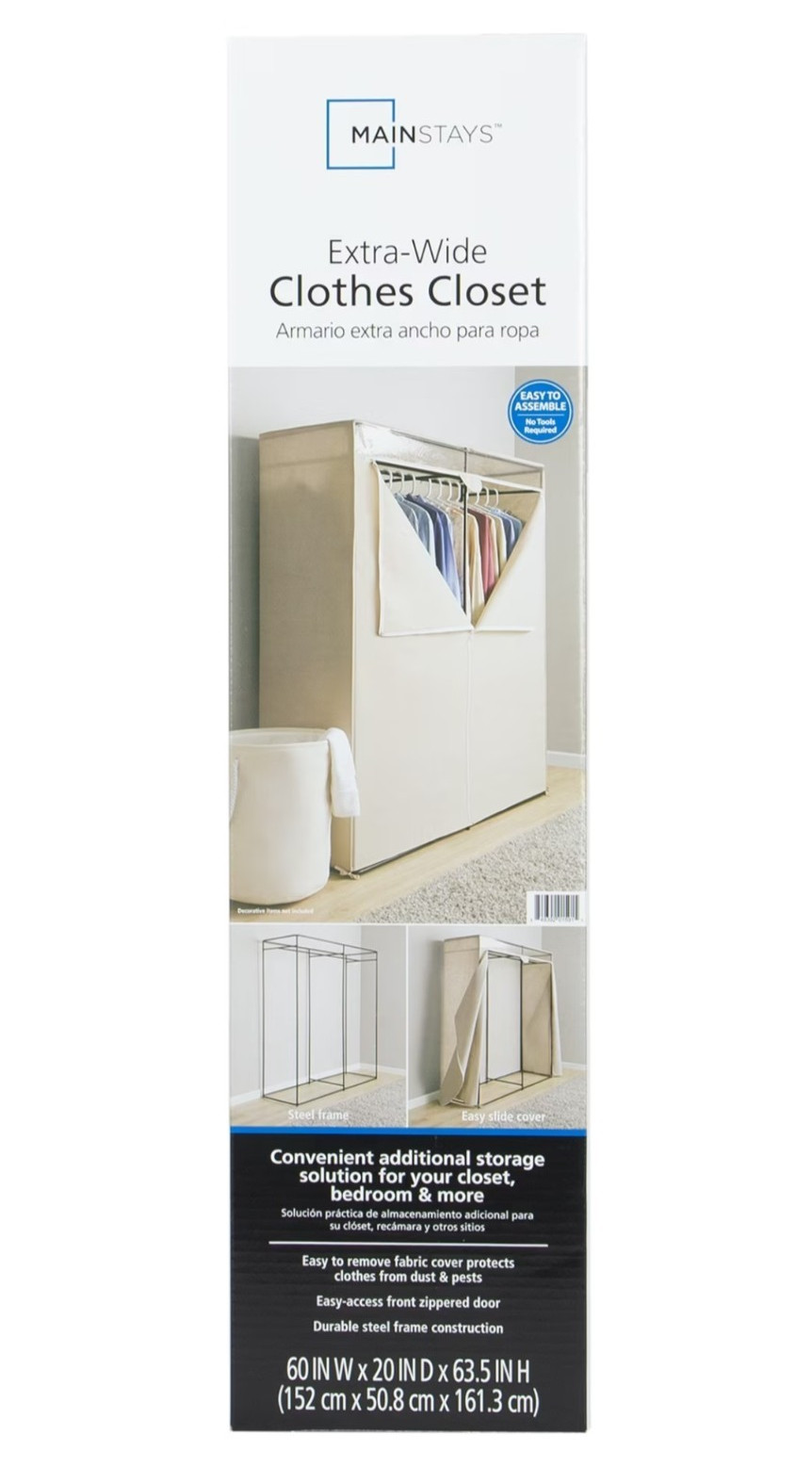 Mainstays Extra-Wide Portable Clothes Closet 60x20x63.5 Beige Zippered