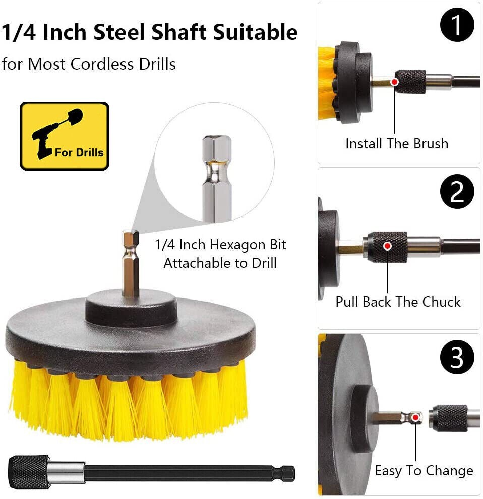 5Pack Drill Brush Attachment Set-Car Interior Detailing Kit，Power Scrubber Brush
