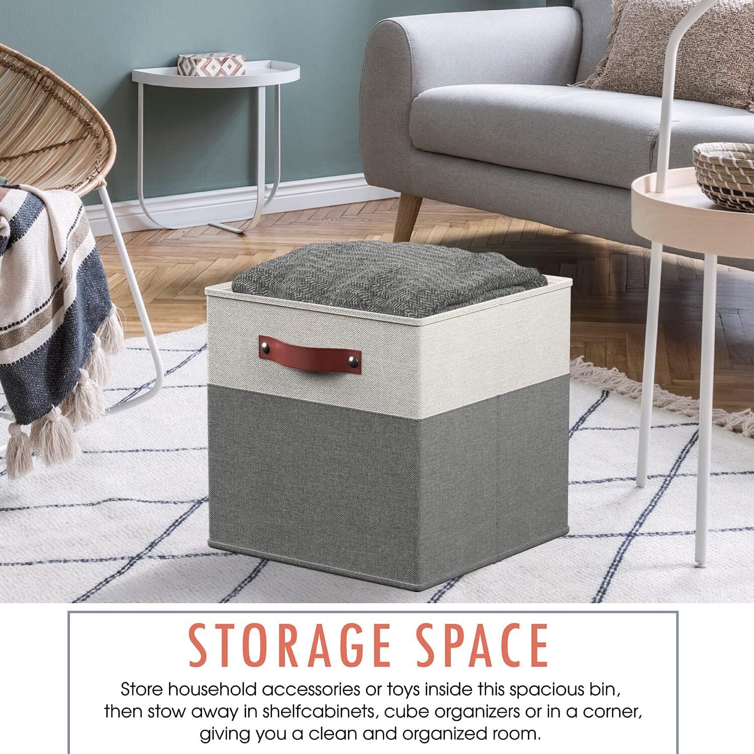 13×13 Storage Cube Box, Foldable Storage Box, 6-Piece Set, White/Gray