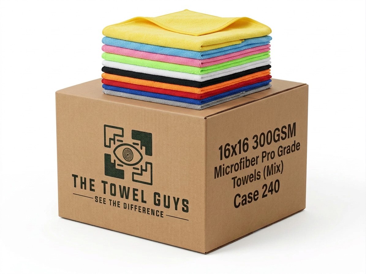 Case 240 16×16 Microfiber Cleaning/Detailing Towels, 300GSM PRO GRADE (Mixed)