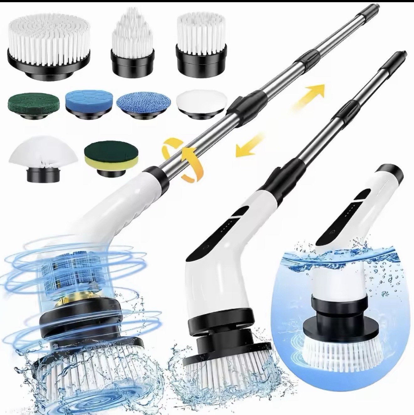 9-in-1 Electric Rotating Cleaning Brush Wireless Shower Scrubber Telescopic Hand