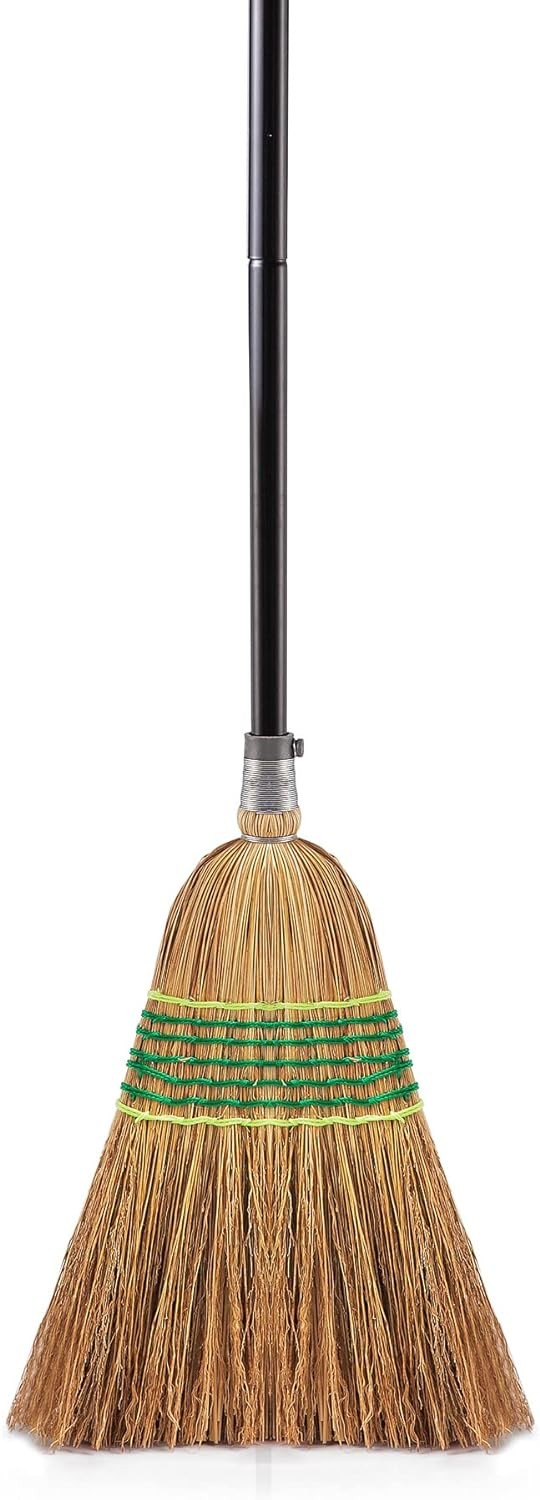 Heavy-Duty Corn Broom Commercial Indoor Outdoor Broom 59.8 inch Tall for Cour…