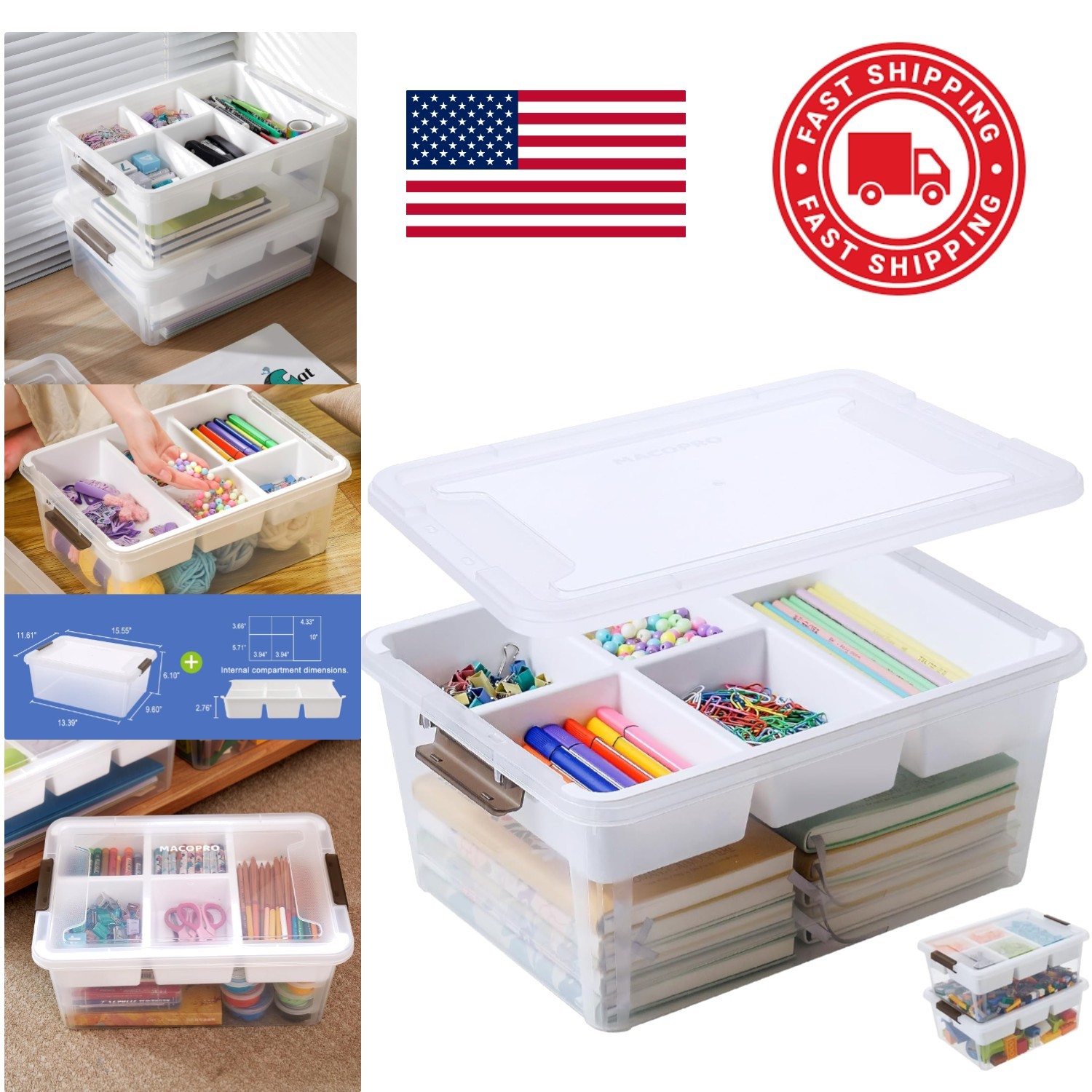 17 Quart Clear Storage Organizer with Lift Off Lid for Crafts and Sewing