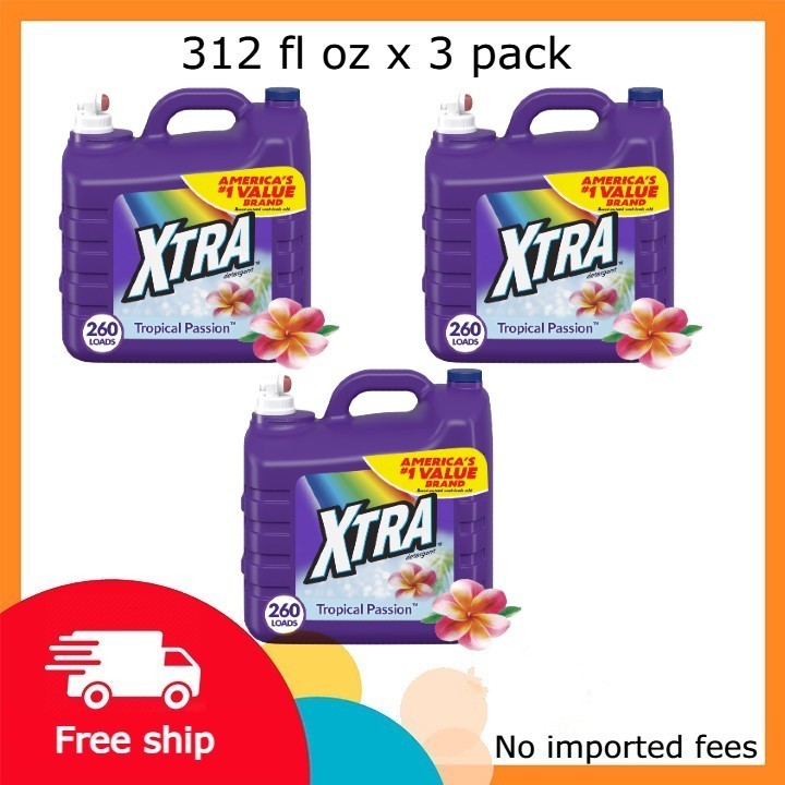 Xtra Tropical Passion, 260 Loads Liquid Laundry Detergent, 312 fl oz x 3 pack