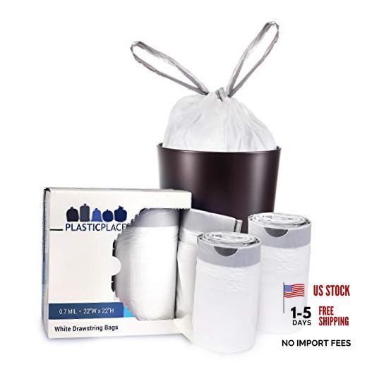 8 Gallon Trash Bags │ 0.7 Mil │ White Drawstring Garbage 200 Count (Pack of 1)