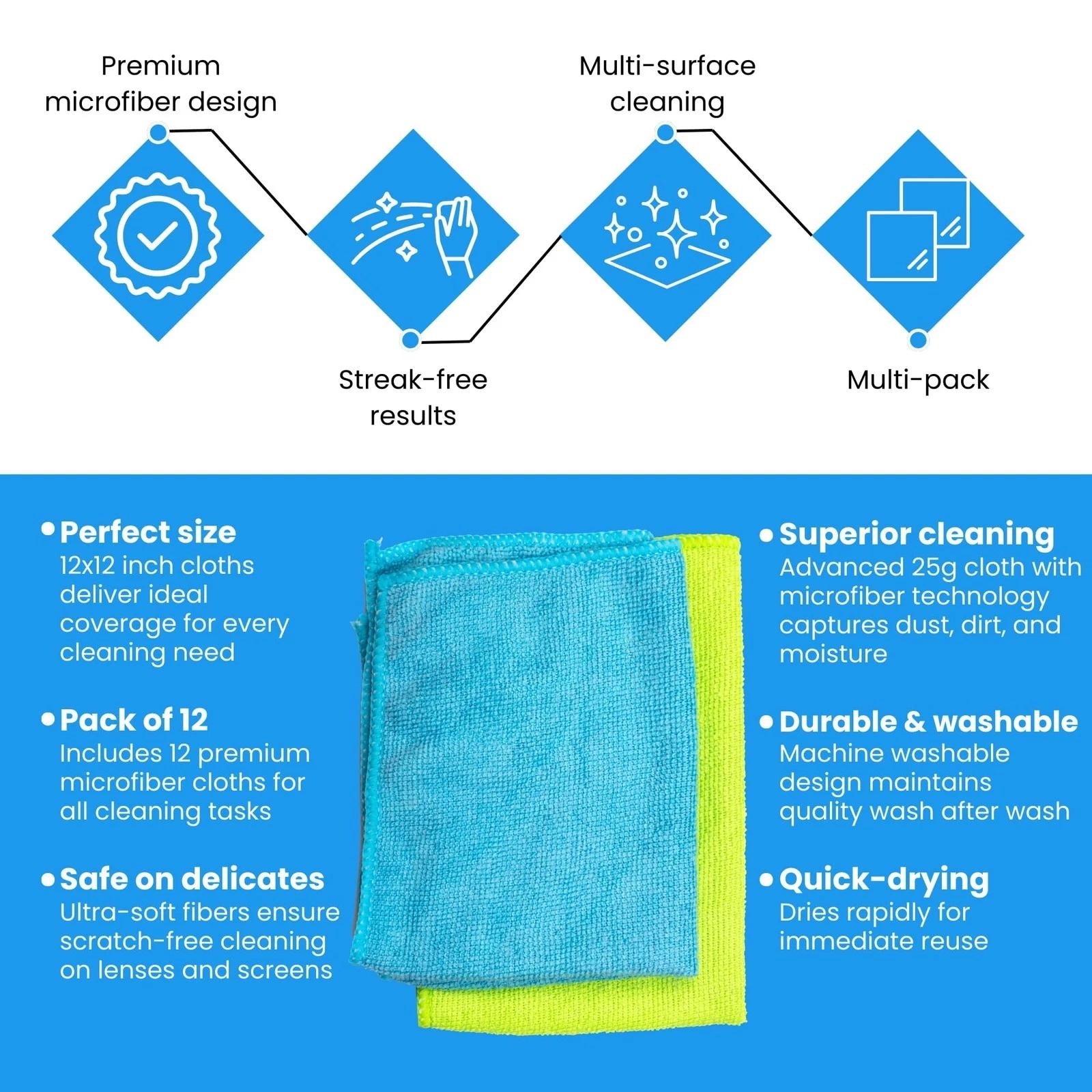 Micro Fiber Cloth for Cleaning 12 Pack – 12 X 12 Inches – Rags for Cleaning H…