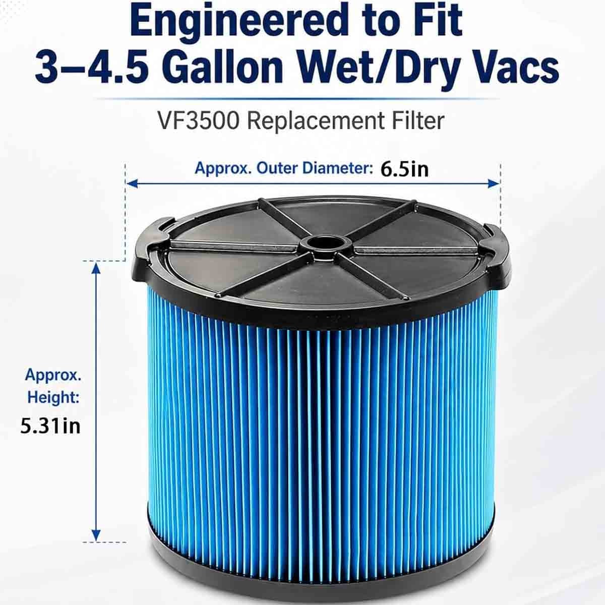 2-PK VF3500 Replacement Filter for Ridgid Shop Vac 3-4.5 Gallon Wet Dry Vacuums