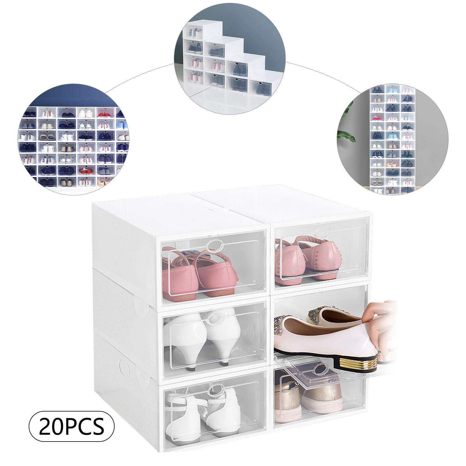 20Pcs Sneaker Display Case Organizer Stackable Shoe Storage Box Durable Plastic