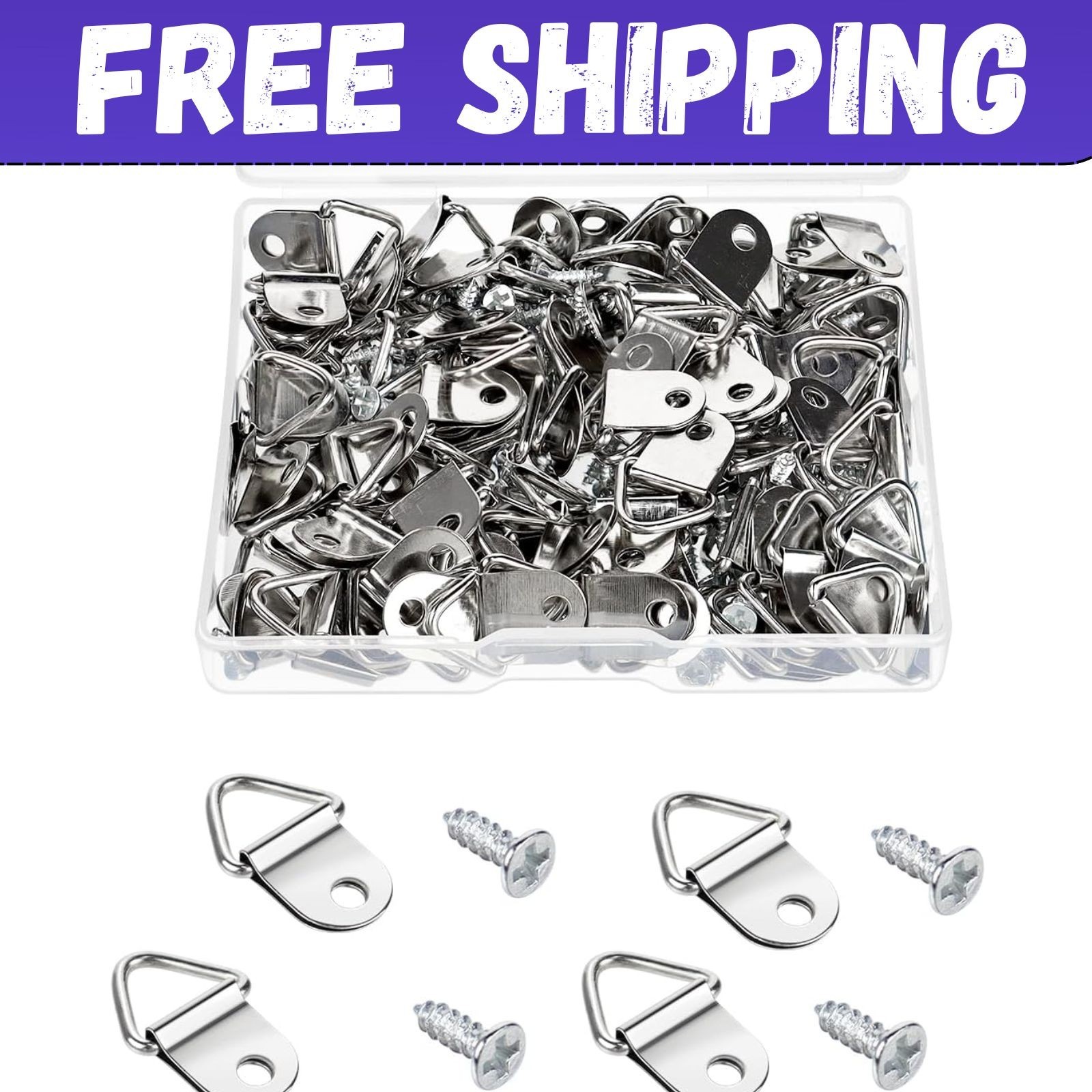 100Pcs D Rings Frame Hooks for Picture Hanging with Screws for Hard Wall